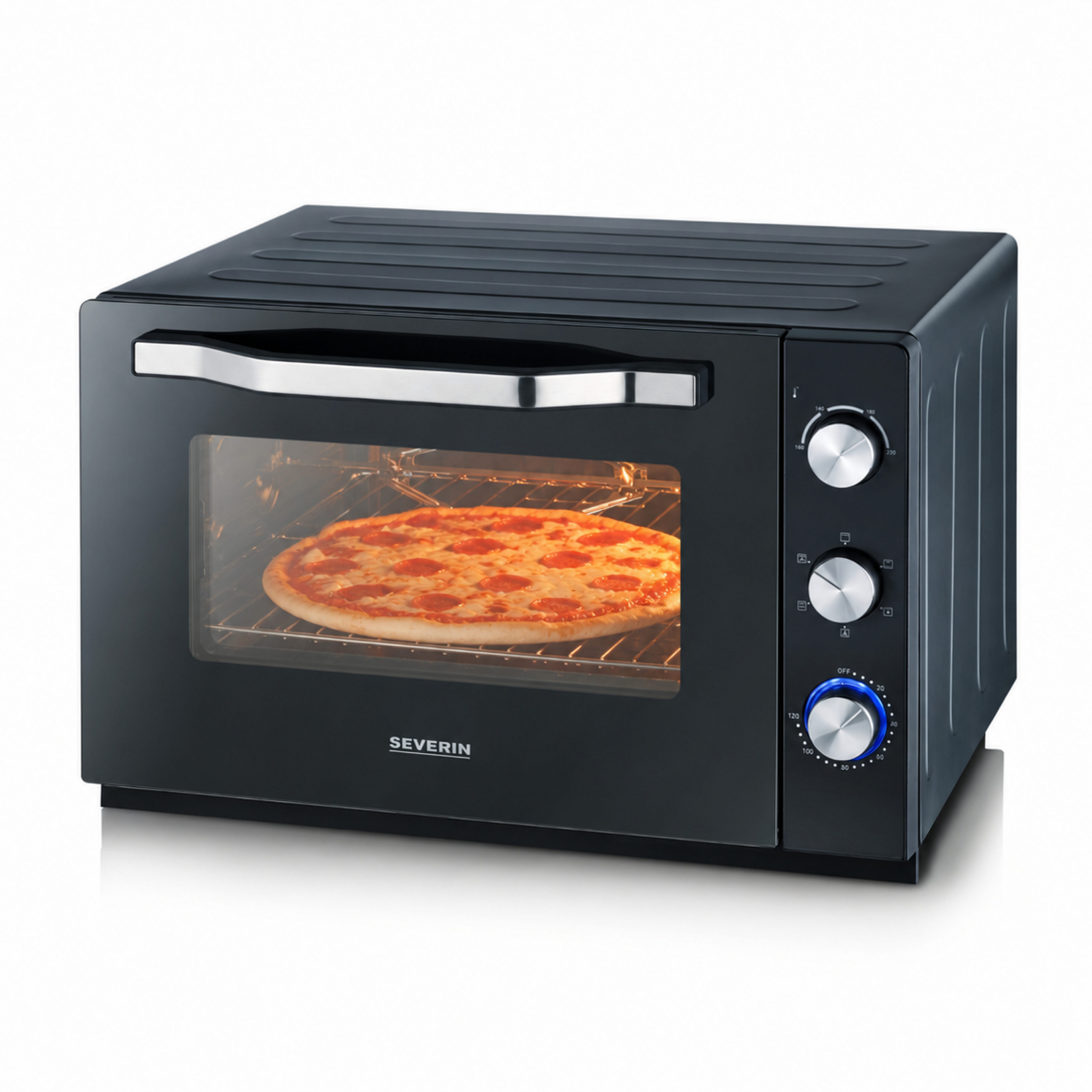 Severin Minibackofen TO 2073, XXL-Minibackofen mit 60 L Garraum, Pizzafunktion & Drehspieß