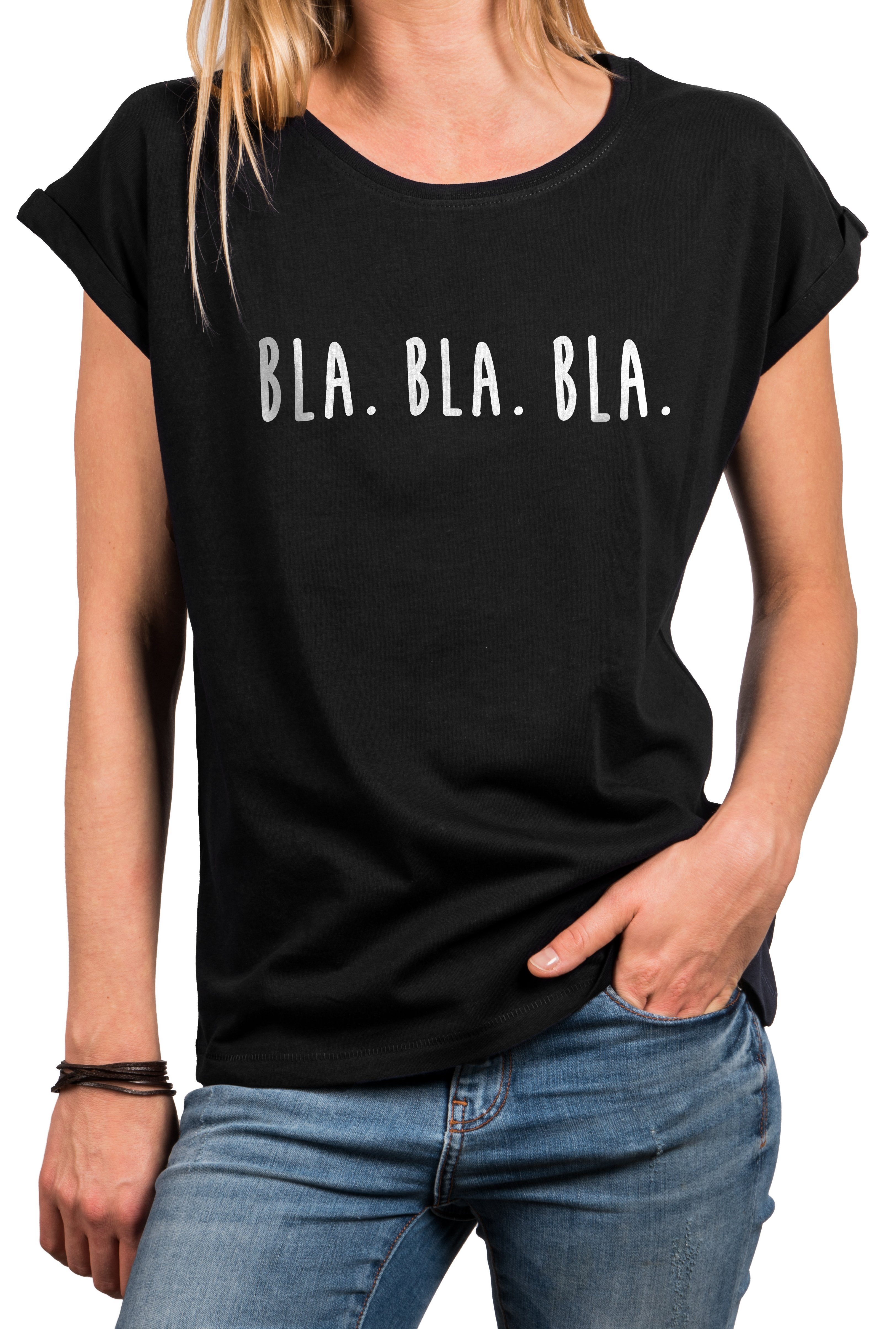 MAKAYA Print-Shirt Damen Kurzarm Basic Sommer Oberteile Sexy Elegant Lustig Spruch Bla (Schriftzug, Schwarz, Blau, Grau) Baumwolle