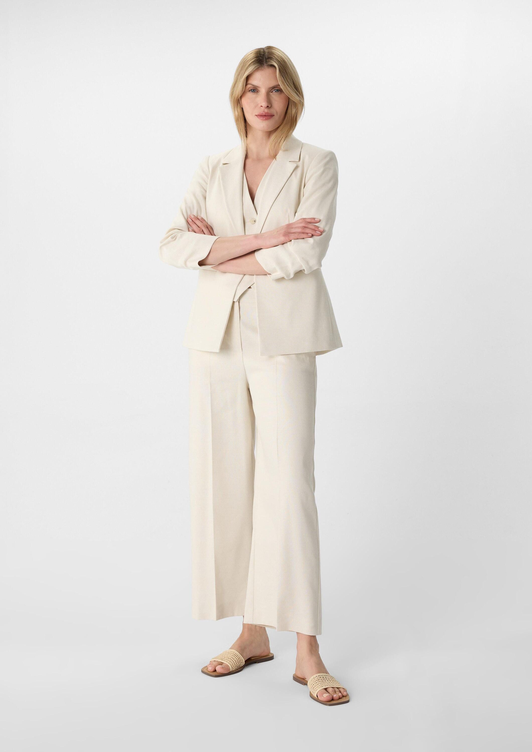 comma Jackenblazer Indoor-Blazer Leinenmix-Blazer mit gerafften 3/4-Ärmeln