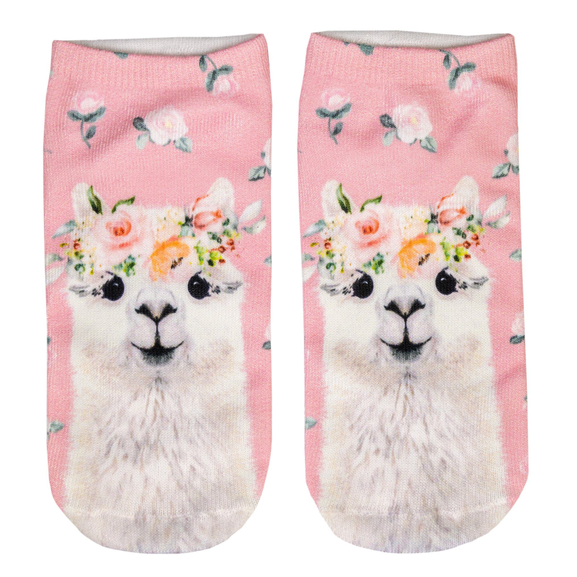 cosey Kurzsocken 1 Paar Sneaker Socken – Lama Design– Einheits-Größe 33-40 Lama Blumen