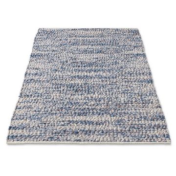Wollteppich Gewalkter Handweb Woll-Teppich mit schwarzer Kette, TaCa Home, rechteckig, Höhe: 15 mm, nachhaltige Schurwolle Wohnzimmer Schlafzimmer, Blau - 70 x 130 cm