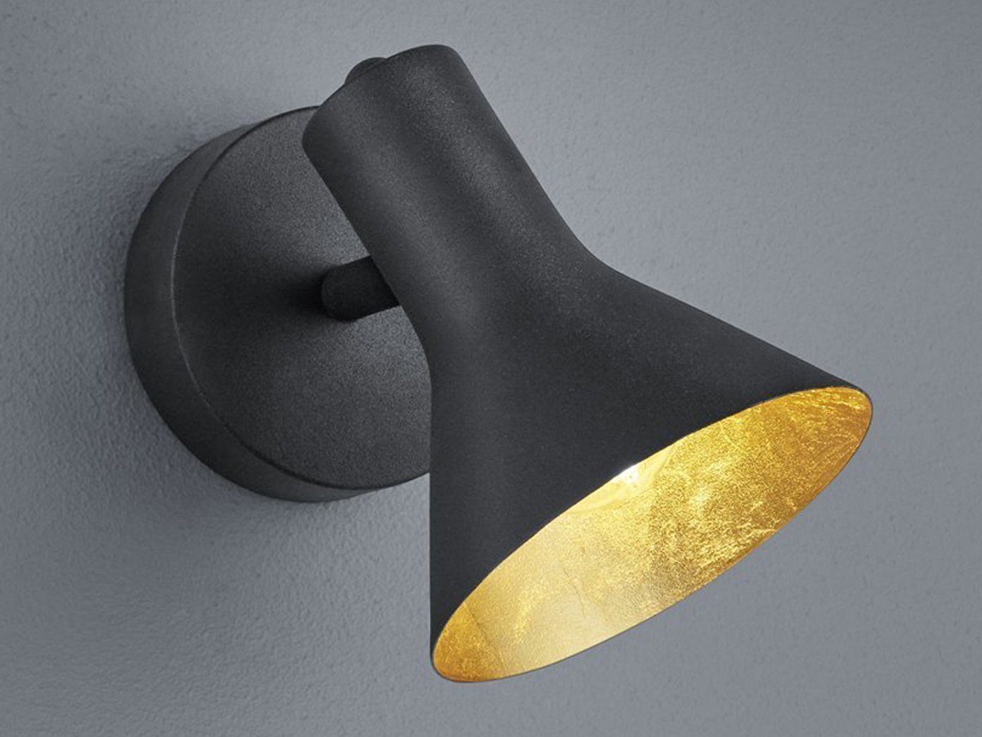 Reality Leuchten LED Wandstrahler, Extern dimmbar über Hausinstallation, LED wechselbar, Warmweiß, innen Wandlampe Schwarz Gold-en Treppenhaus & Treppenaufgang, H 18,5cm