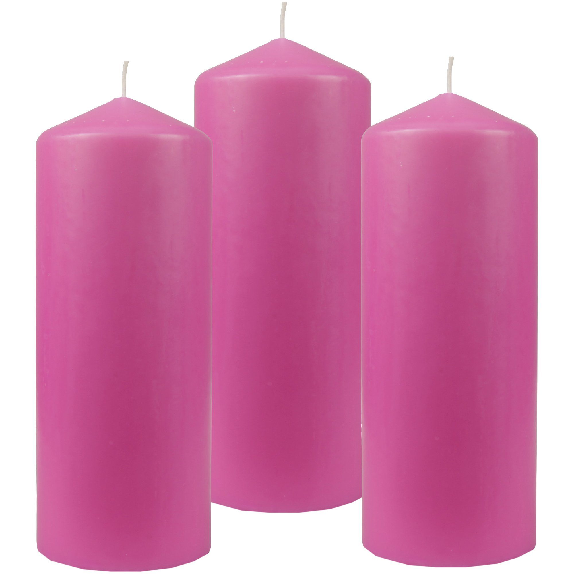 HS Candle Stumpenkerze Blockkerze (3-tlg), Wachskerzen Ø6cm x 13,5cm - Kerze in vielen Farben Rose