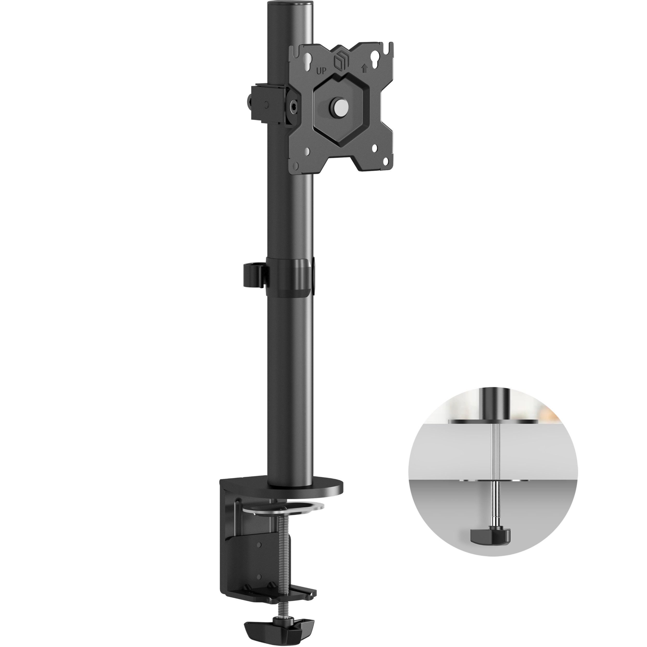 ONKRON Monitor-Halterung 13-34 Zoll, bis 8 kg, VESA 75x75-100x100, D101E-B, (bis 34 Zoll, neigbar, schwenkbar, drehbar, höhenverstellbar, Kabelmanagement)