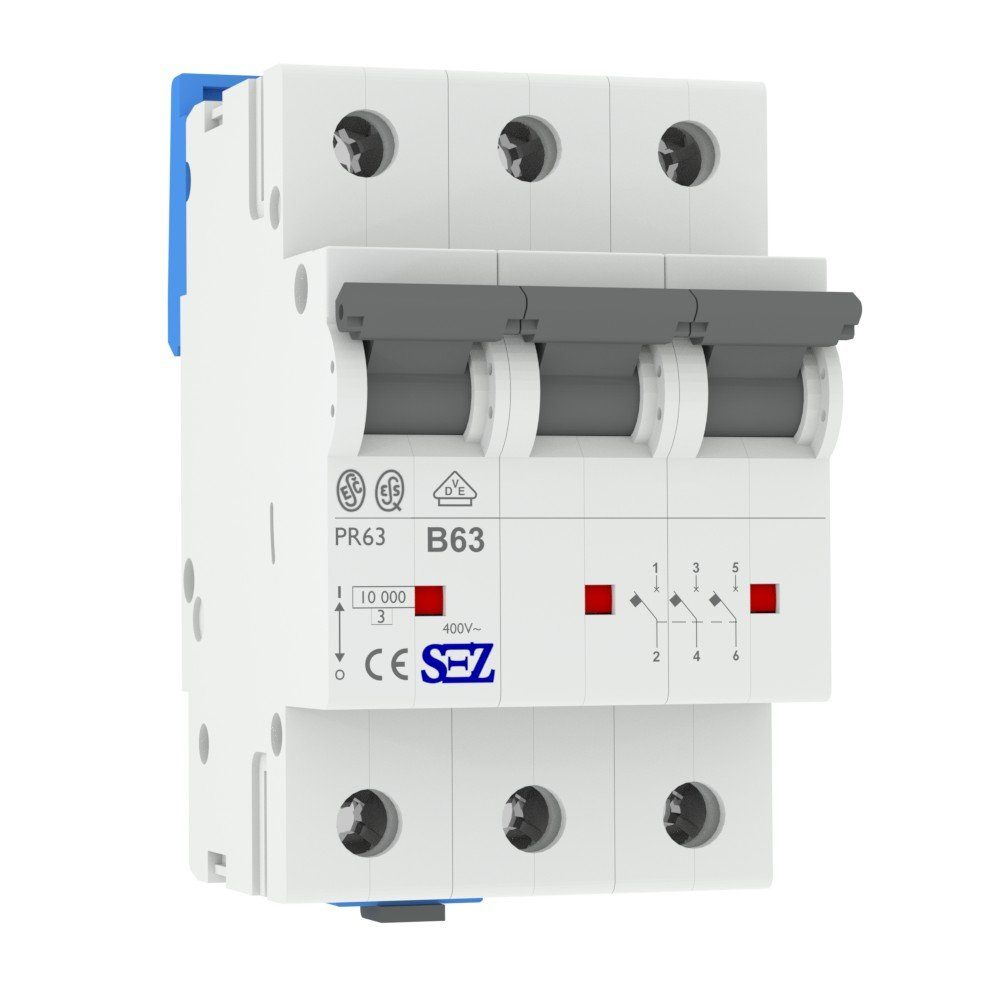 SEZ Schalter Leitungsschutzschalter LS-Schalter Sicherung VDE 3-Polig (1-St) 10kA B63A