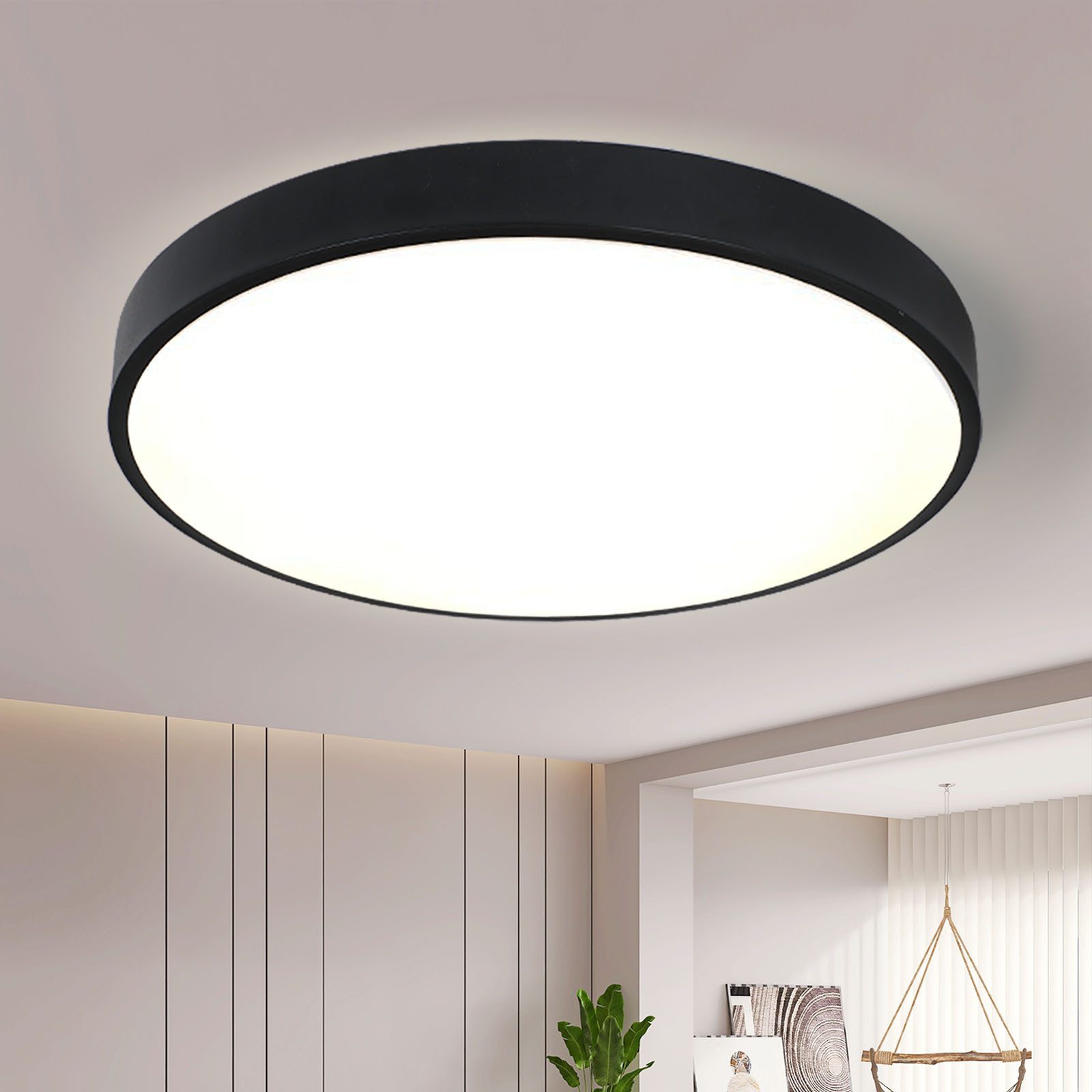 style home LED Deckenleuchte Metall Deckenlampe 12W/24W/36W/48W/96W, Runde/Quadratisch, LED fest integriert, Warmweiß 3000K ohne Fernbedienung, 36W, Ø40*4cm, Runde Lampe für Wohnzimmer Schlafzimmer Küche,Schwarz