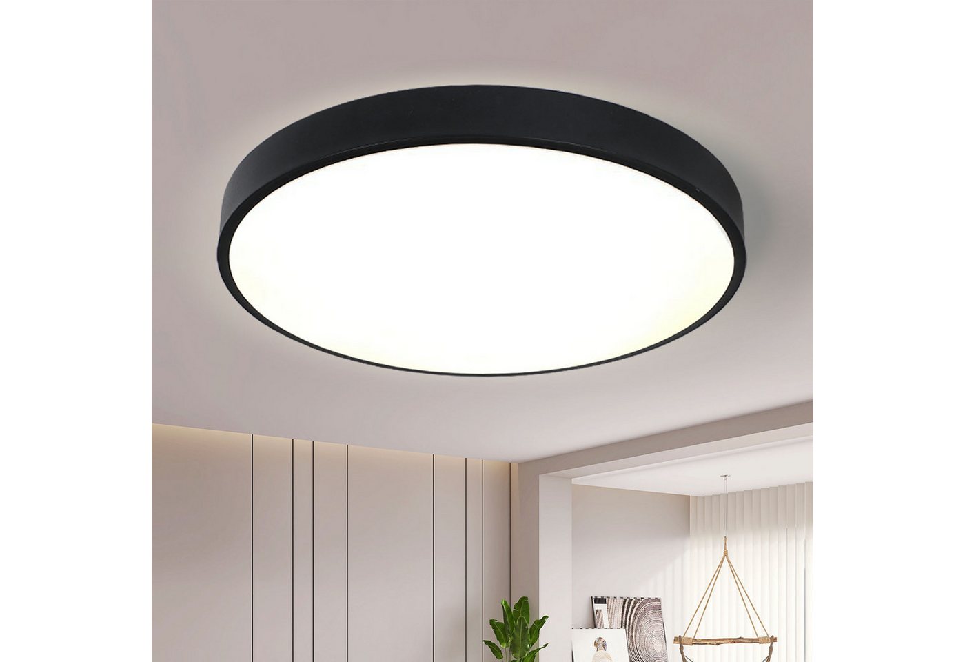 style home LED Deckenleuchte Modern Deckenlampe für Wohnzimmer Schlafzimmer, 36W-Warmweiß 3000K, LED fest integriert, Warmweiß 3000K ohne Fernbedienung, Runde Flach Lampe aus Metall, 36W, Ø40*4cm,Schwarz