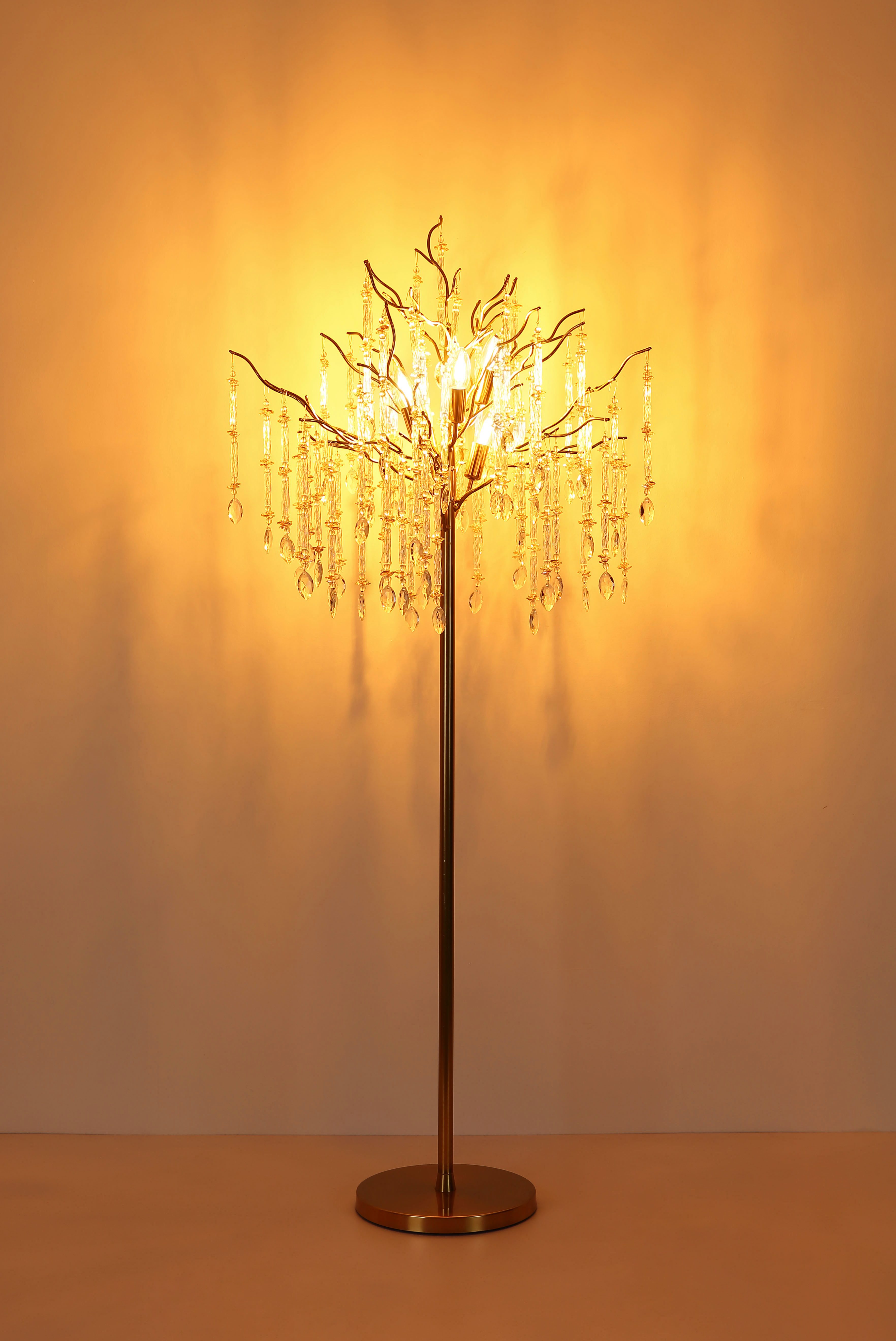 GLOBO LIGHTING Stehlampe GLORIA, ohne Leuchtmittel, Stehlampe in Gold matt mit warmem Kristalllicht