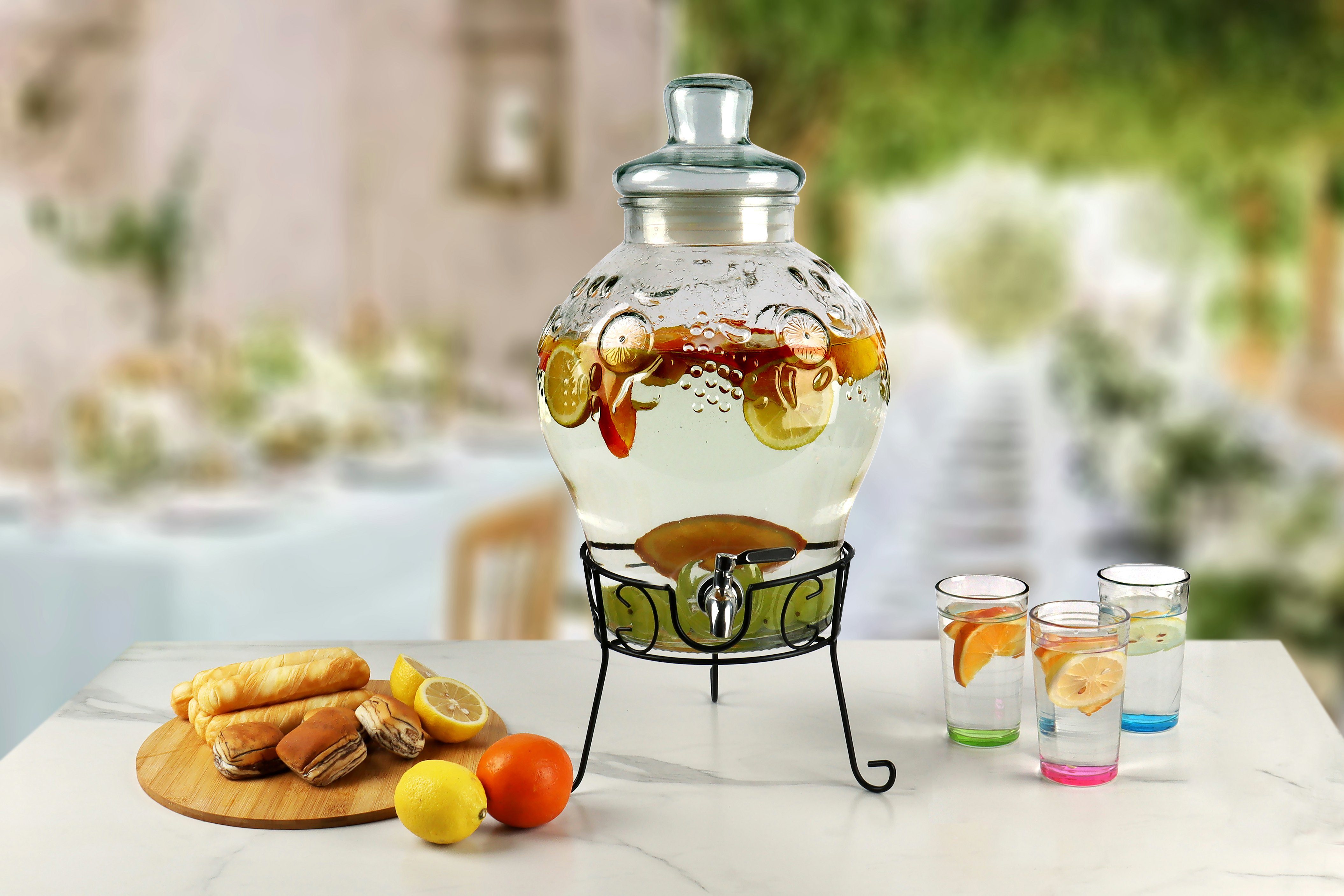 Monster24 Getränkespender 10 Liter Wasserspender Saftspender mit Zapfhahn und Metallständer