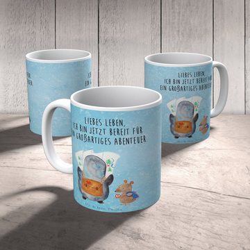 Mr. & Mrs. Panda Tasse Pinguin & Maus Wanderer - Eisblau - Geschenk, Tasse Motive, Abenteure, Keramik, Exklusive Motive