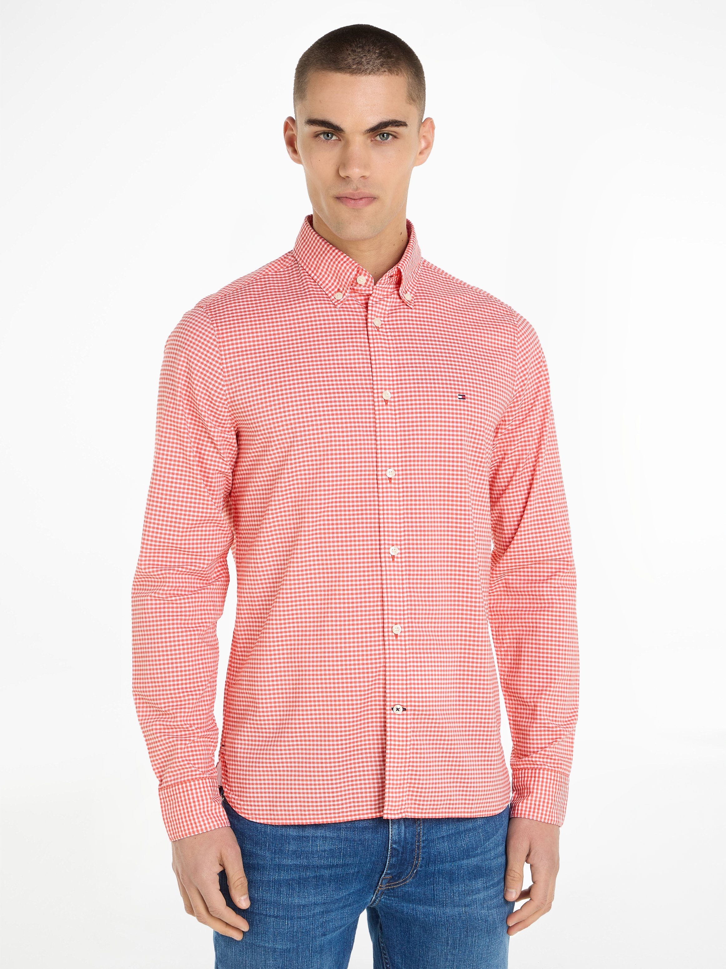 Tommy Hilfiger Karohemd FLEX TEXTURED GINGHAM SF SHIRT mit kleiner Logostickerei