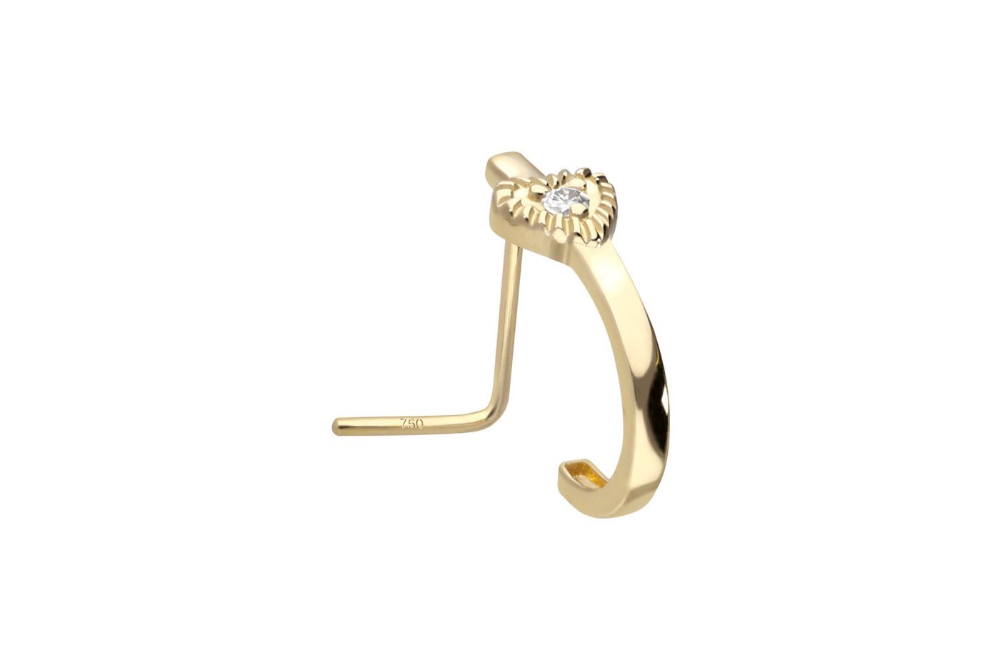 PIERCINGLINE Nasenpiercing 14/18 Karat Gold Nasenstecker MOISSANIT + HERZ (Nasenstecker, 1-tlg)