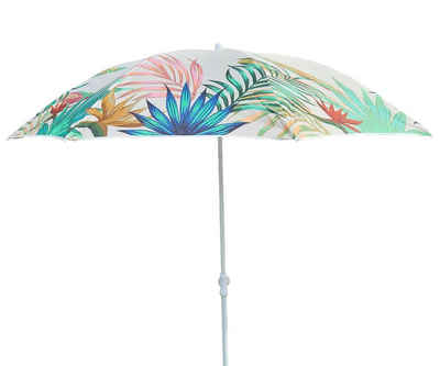 Meinposten Sonnenschirm sandfarben mit tropischen Blättern UV-Schutz UPF 40+ Ø 155 cm, abknickbar