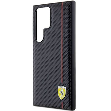 Ferrari Handyhülle Case Galaxy S24 Ultra Carbon-Look schwarz Logo Metall 6,8 Zoll, Kantenschutz