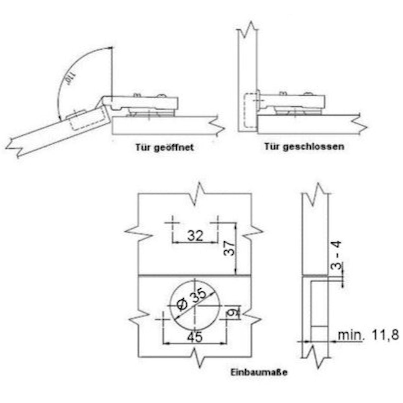Kreuzplatte mit Möbelbeschlag SO-TECH® Dämpfer Topfbänder (1 und St) T45 Eckanschlag