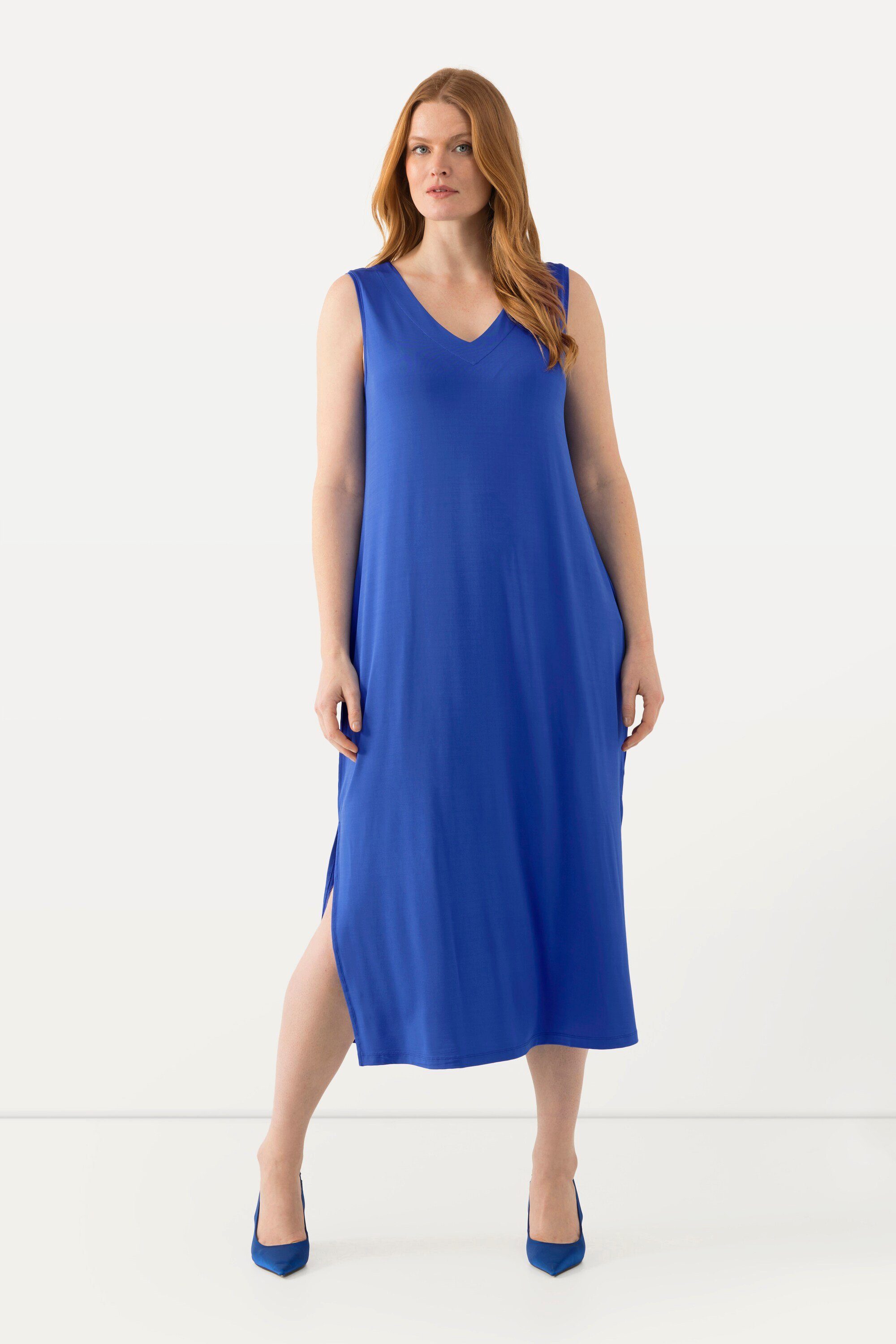 Ulla Popken Jerseykleid Slinky-Midikleid A-Linie V-Ausschnitt günstig online kaufen
