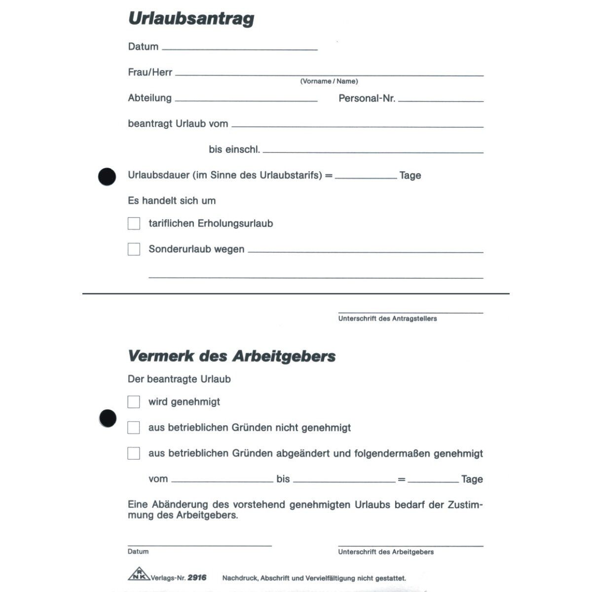RNK Verlag Formularblock Urlaubsantragblock A5 2x40 Blatt selbstdurchschreibend