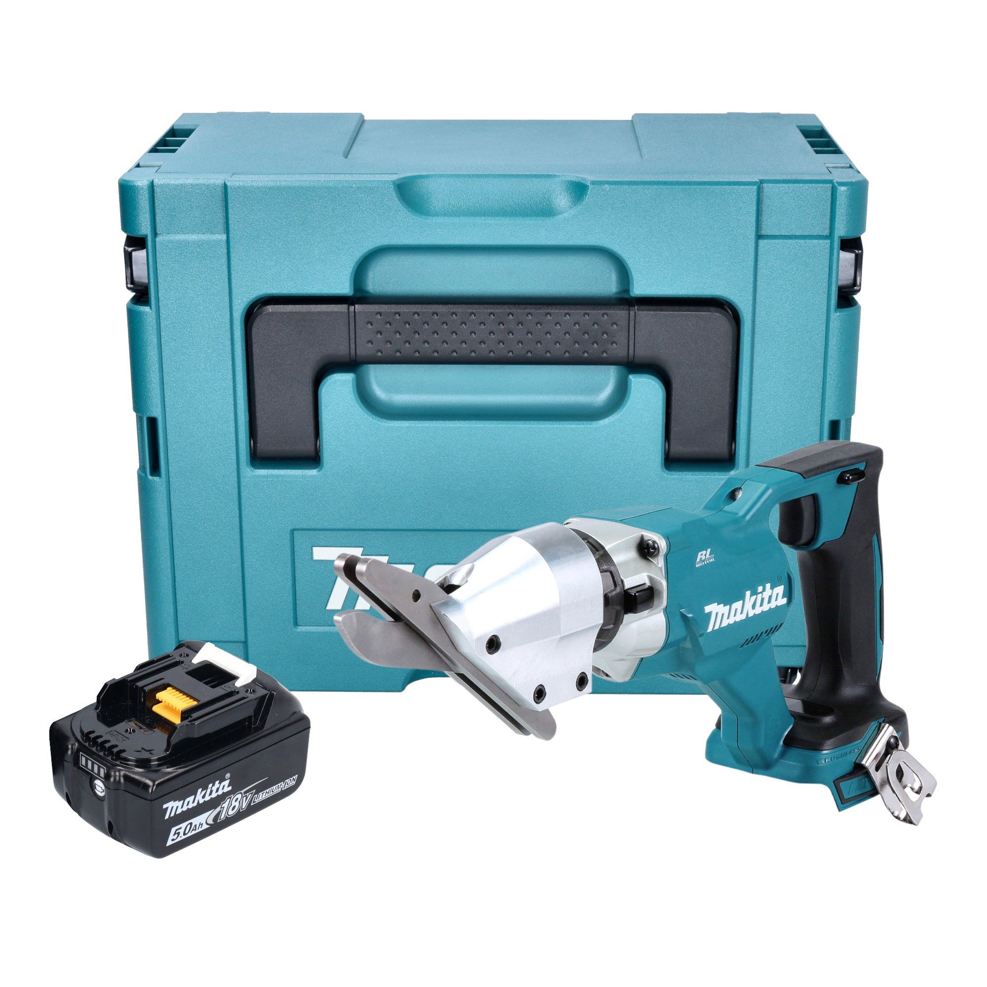 Makita Akku-Blechschere DJS 800 T1J Akku Faserzementschere 18 V Brushless + 1x Akku 5,0 Ah