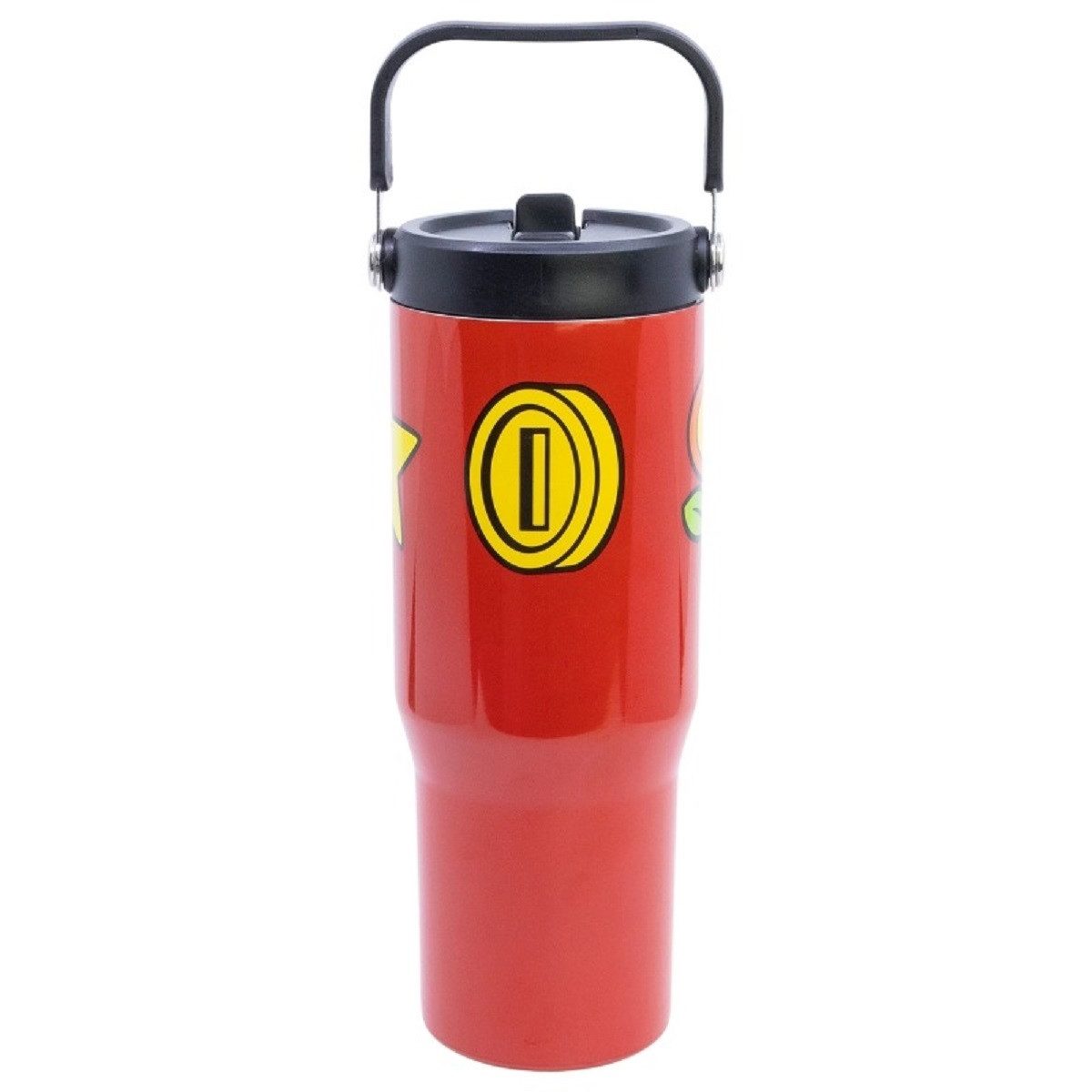 Super Mario Trinkflasche Edelstahl Thermobecher 860 ml mit Griff und Klappdeckel