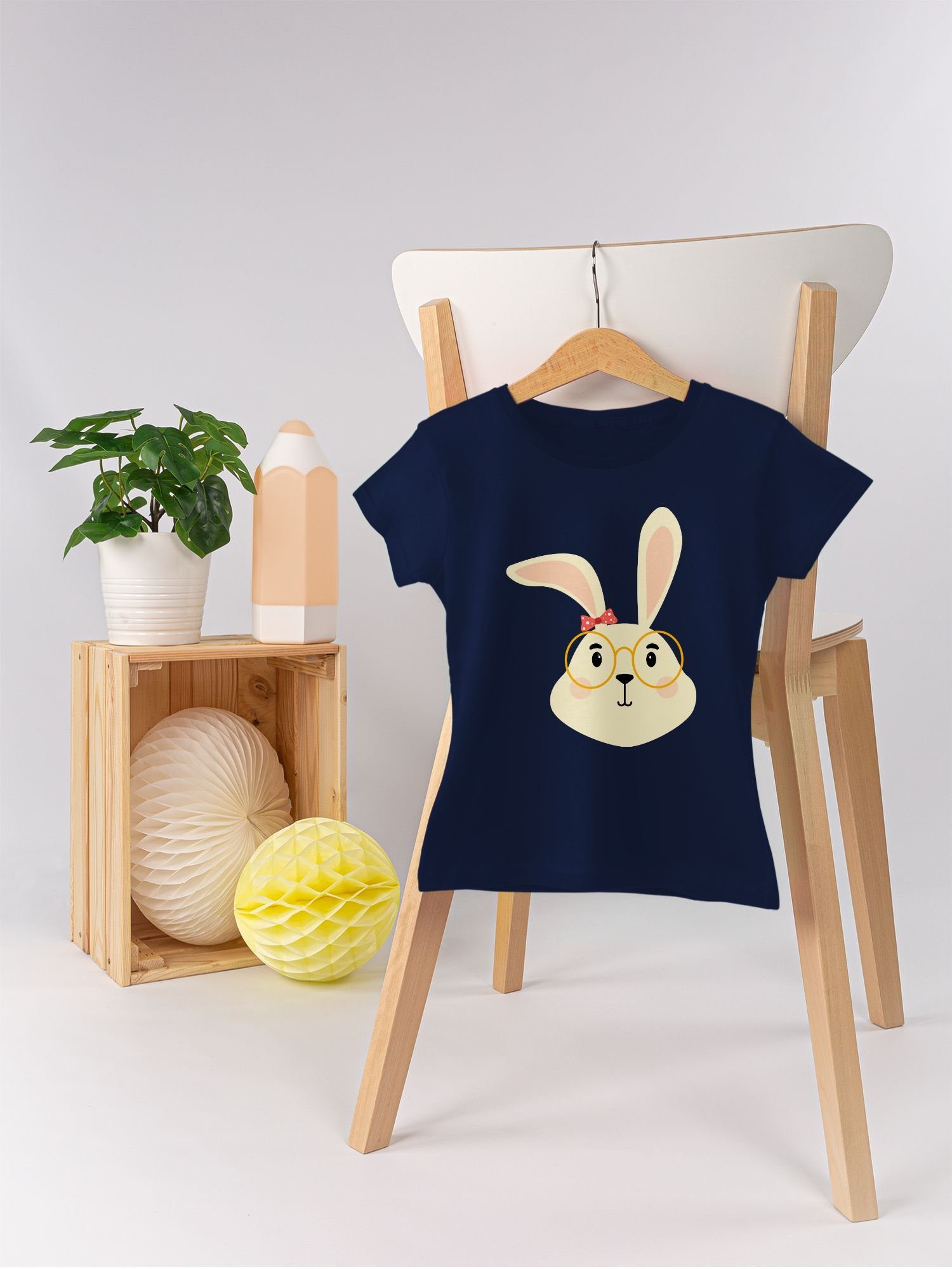 Print mit Hase Animal Band T-Shirt 1 und Brille Tiermotiv Süßer Shirtracer Dunkelblau