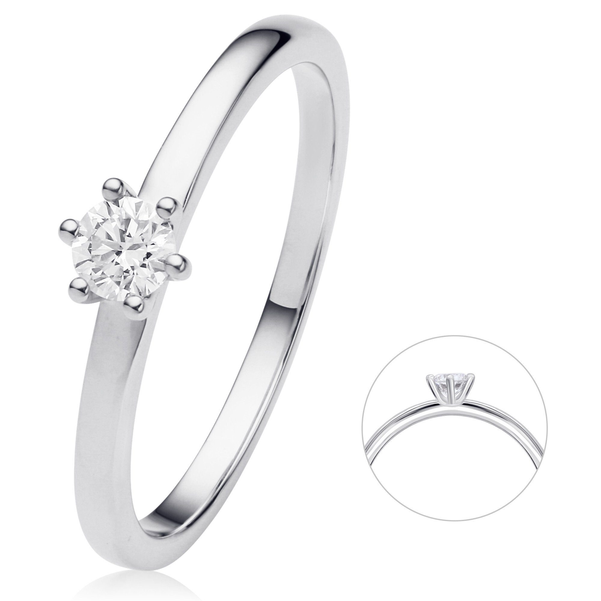 Schmuck Gold Diamant aus 750 Weißgold, Ring ct ELEMENT ONE Brillant Damen 0.2 Diamantring