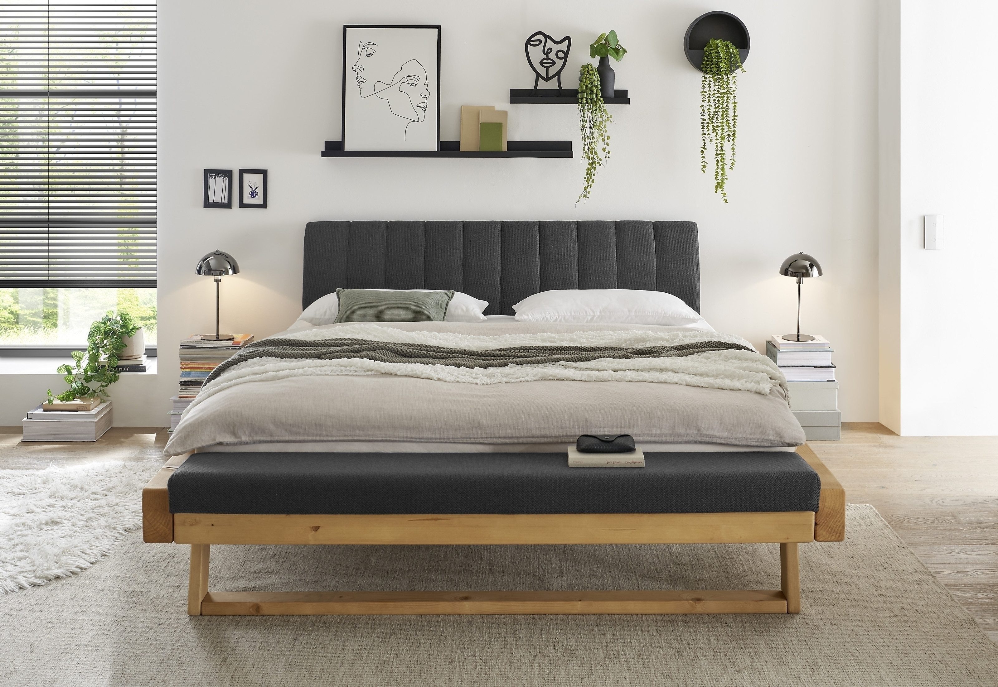 Schlafkontor Massivholzbett Stauraum, Liegefläche 180x200cm, Fichte Massiv - 198x98x250cm (BxHxT)