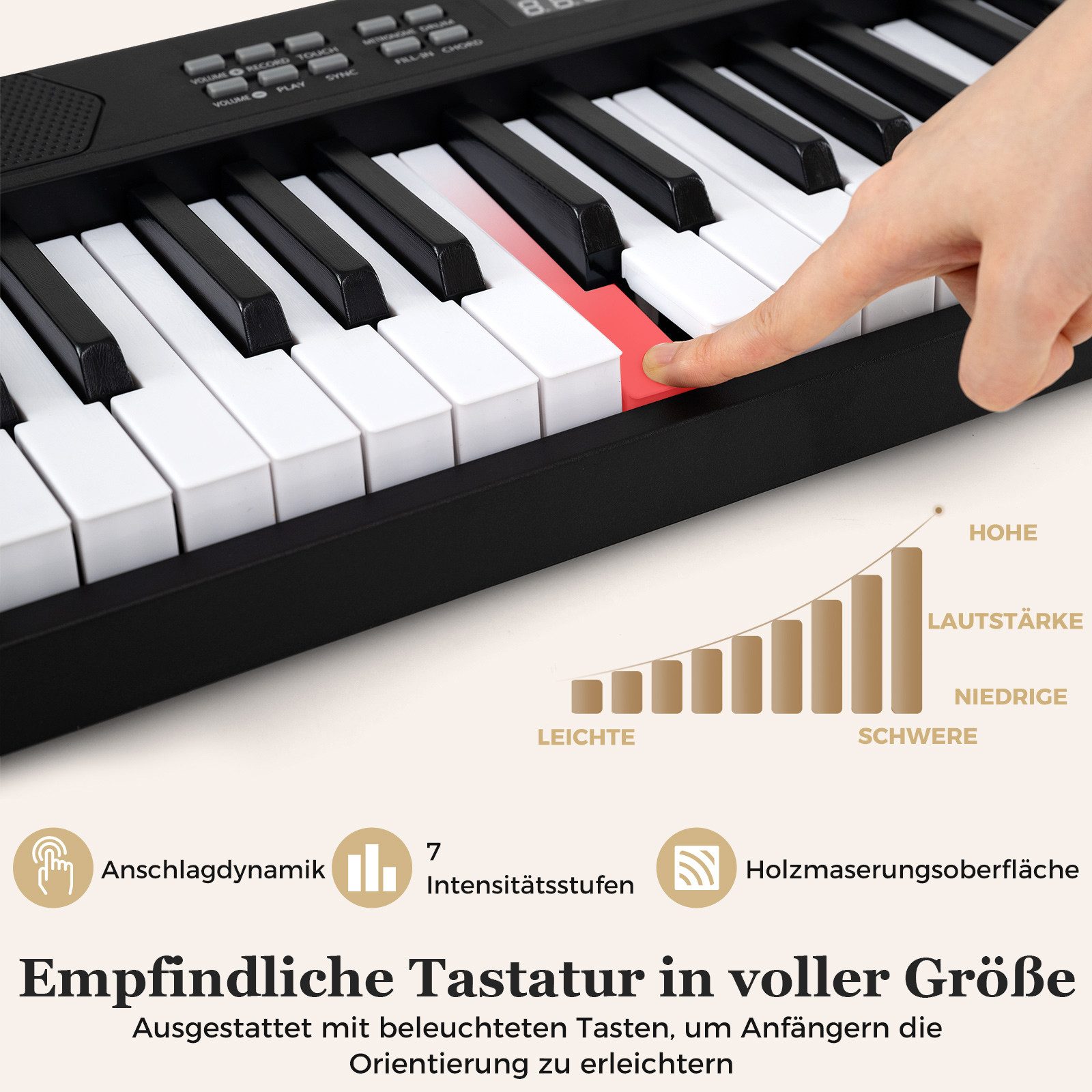 COSTWAY Home-Keyboard (1-St), 61-Tasten Klavierkeyboard, Digitalpiano mit Tragetasche, faltbar