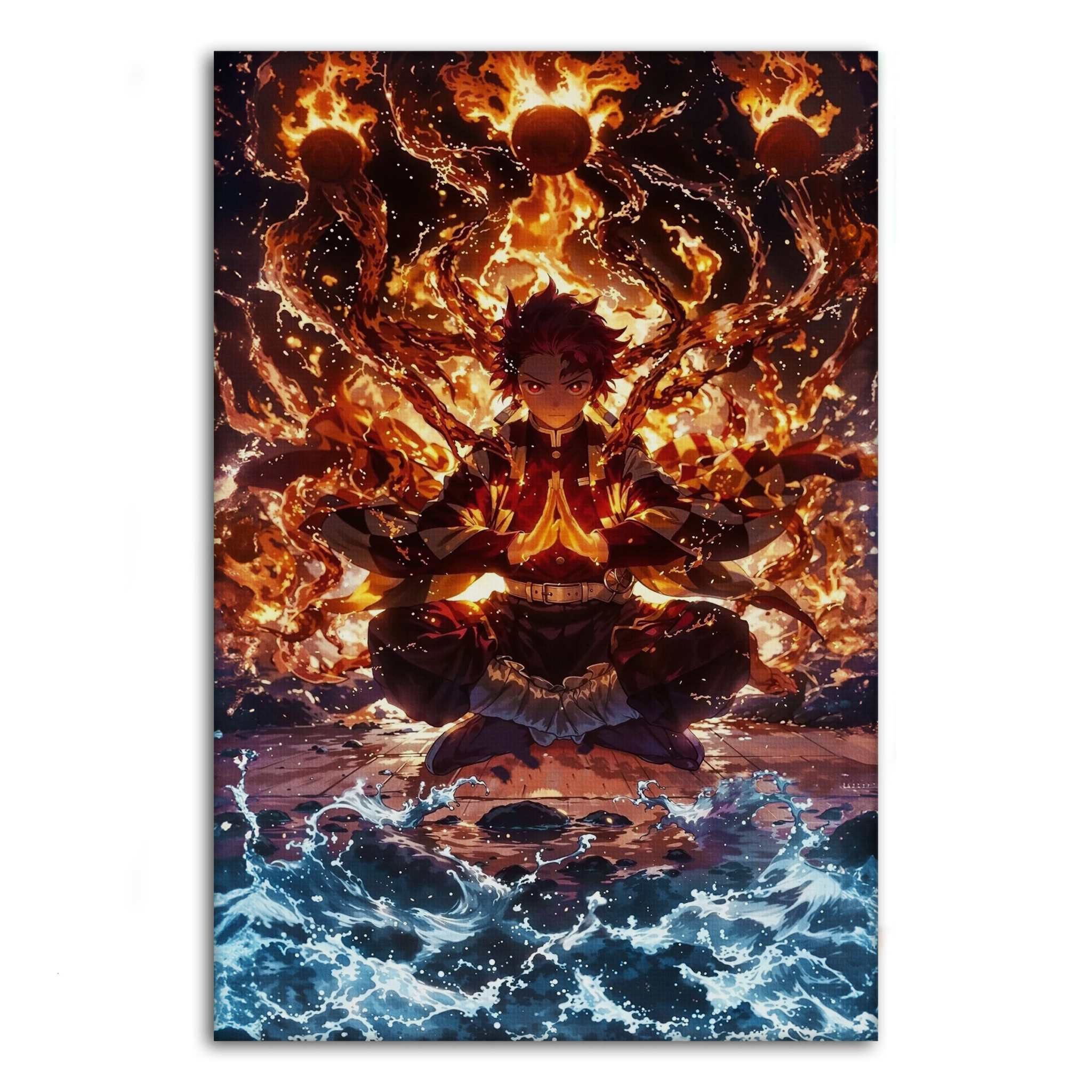 Wanddekoobjekt Tanjiro Meditation - Demon Slayer - Anime Leinwandbild