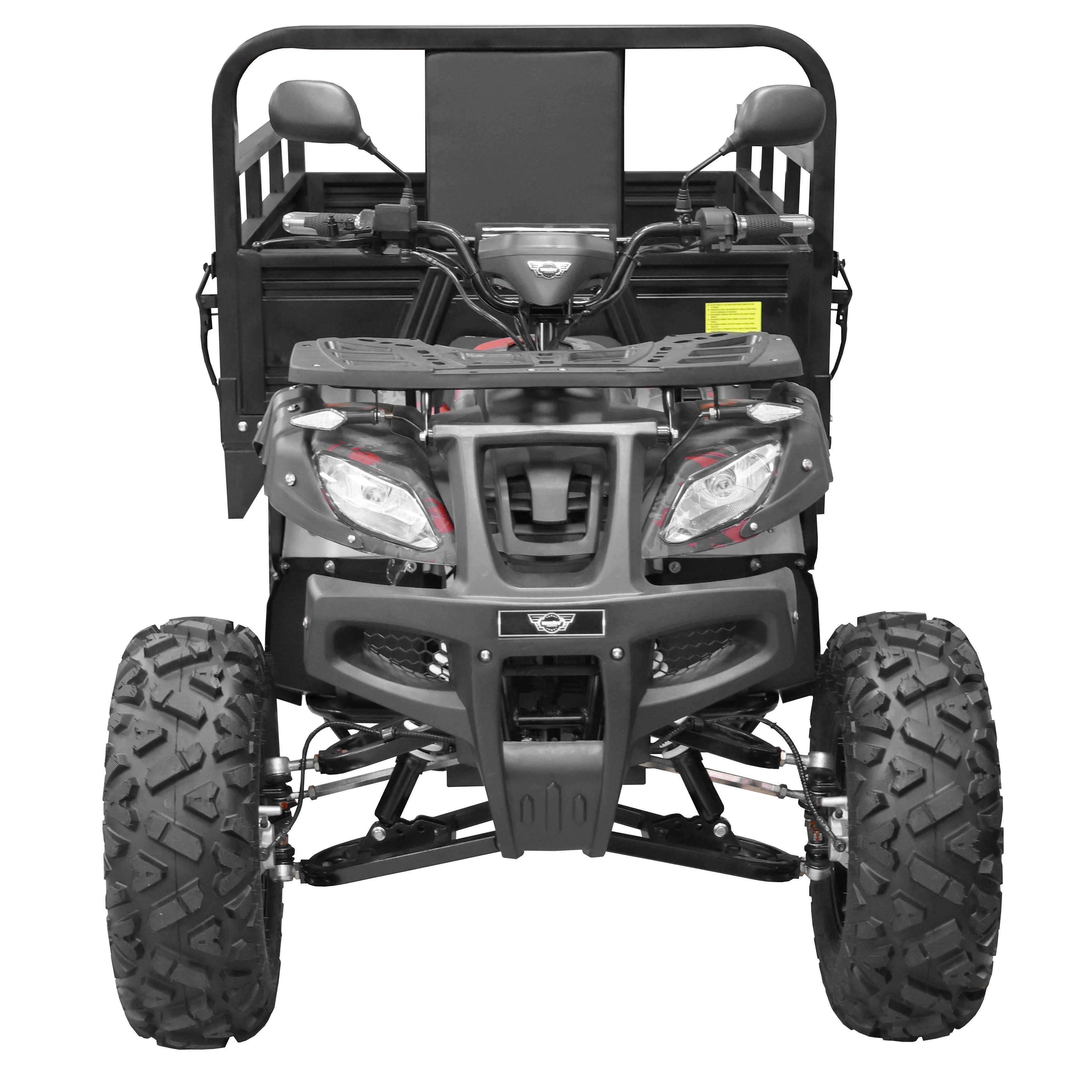 Hecht E-Quad mit Pritsche, klappbare Ladefläche, 66km Reichweite, 475kg Tragkraft, 3000 W, 53 km/h, 52Ah / 72V, Ladefläche 101 x 141 x 68 cm, LED, bis 30° Steigung