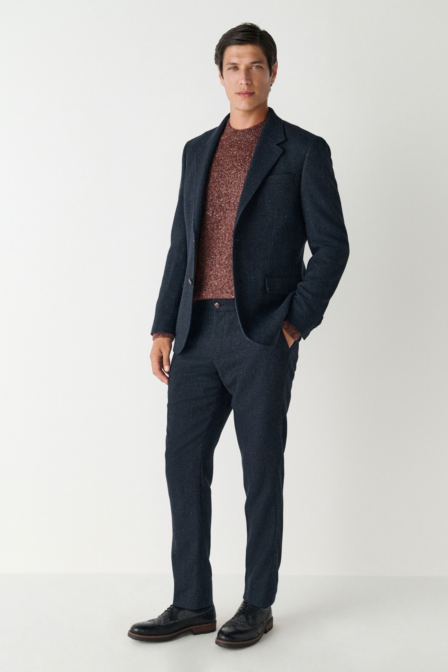 Next Anzughose Slim Fit Anzugshose mit Fischgrätmuster (1-tlg)