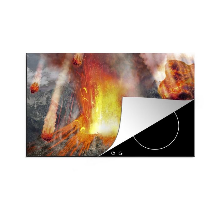 MuchoWow Herdblende-/Abdeckplatte Eine Illustration eines ausbrechenden Vulkans Vinyl (1 tlg) Ceranfeldabdeckung für die küche Induktionsmatte