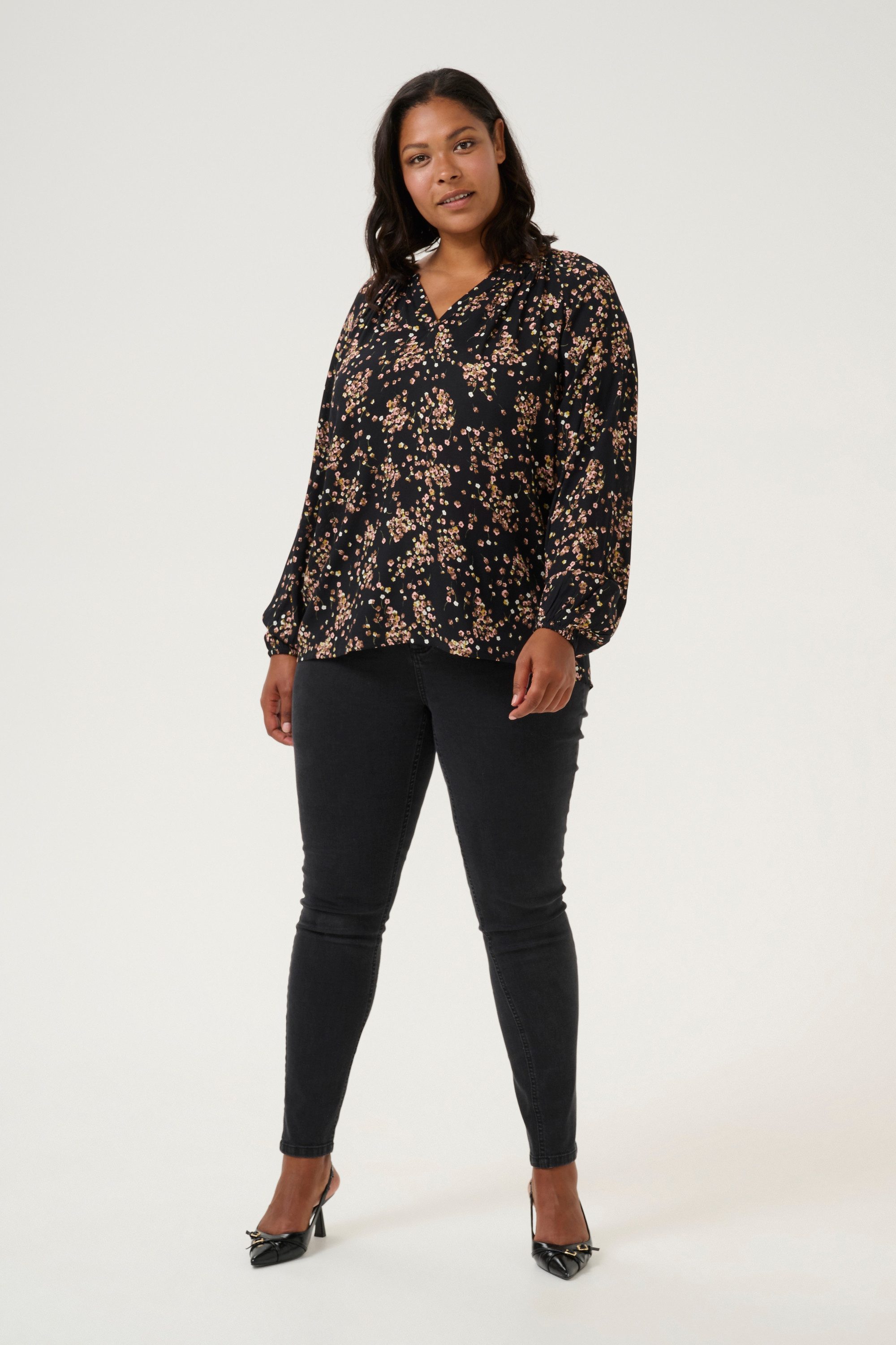 KAFFE Curve Langarmbluse Langarm-Bluse KCnadia Große Größen