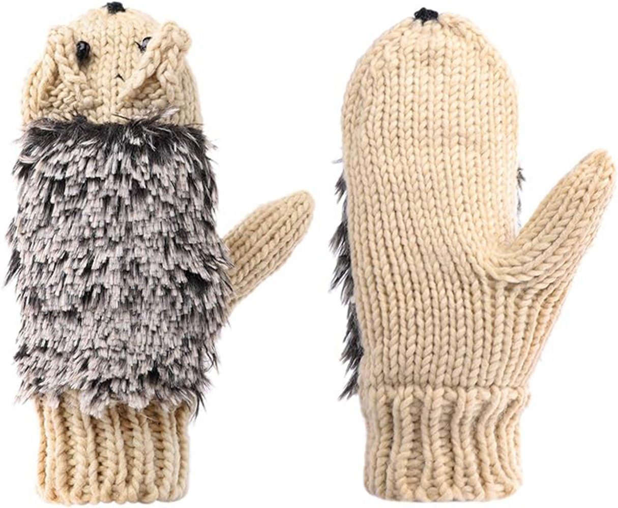 CTGtree Baumwollhandschuhe Handschuhe Damen Igel Fäustlinge Cartoon Tier Winterhandschuhe Beige | Handschuhe