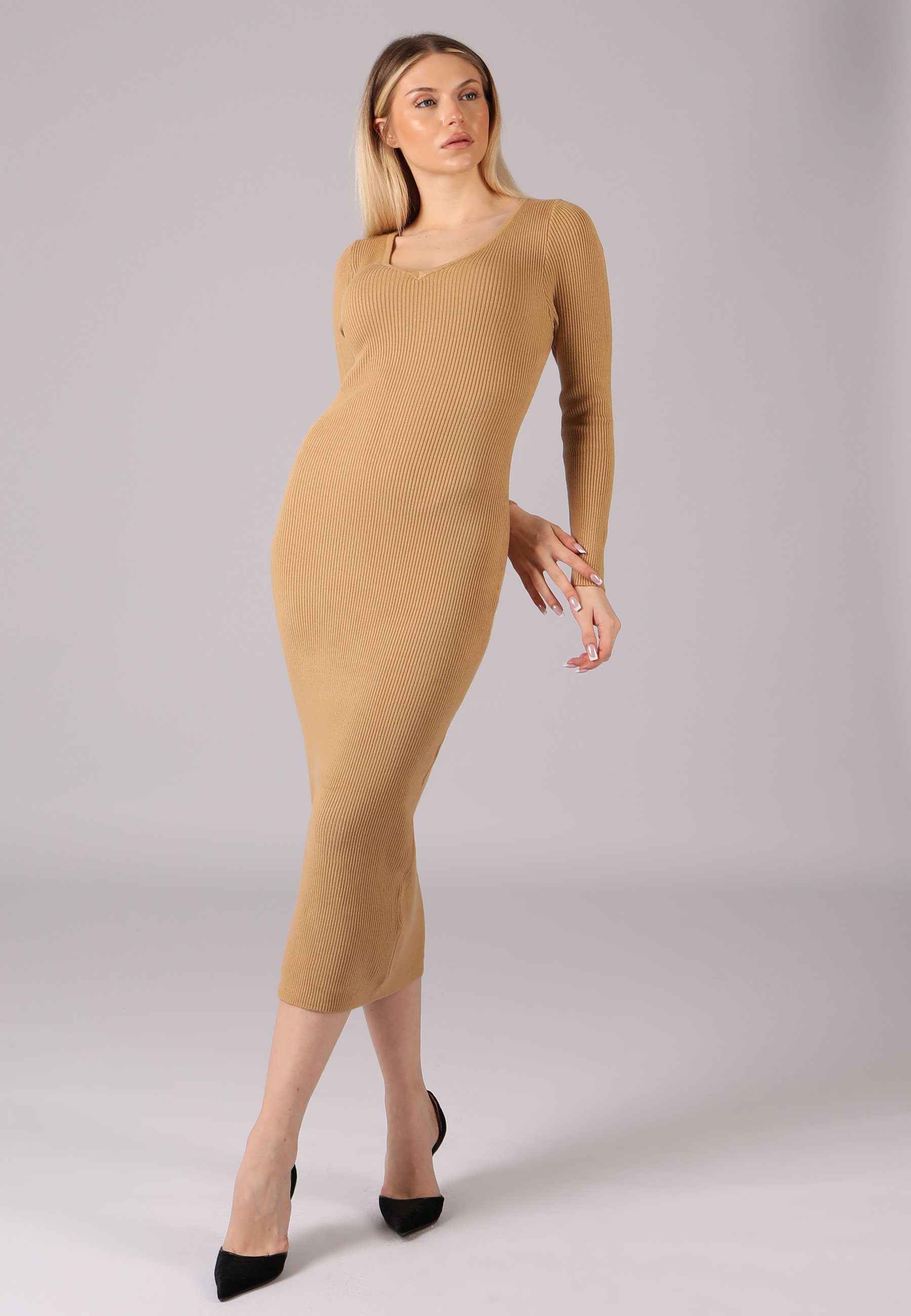 YC Fashion & Style Strickkleid V-Ausschnitt Strickkleid KNIT DRESS (Kein Set, 1 -tlg) Langarm