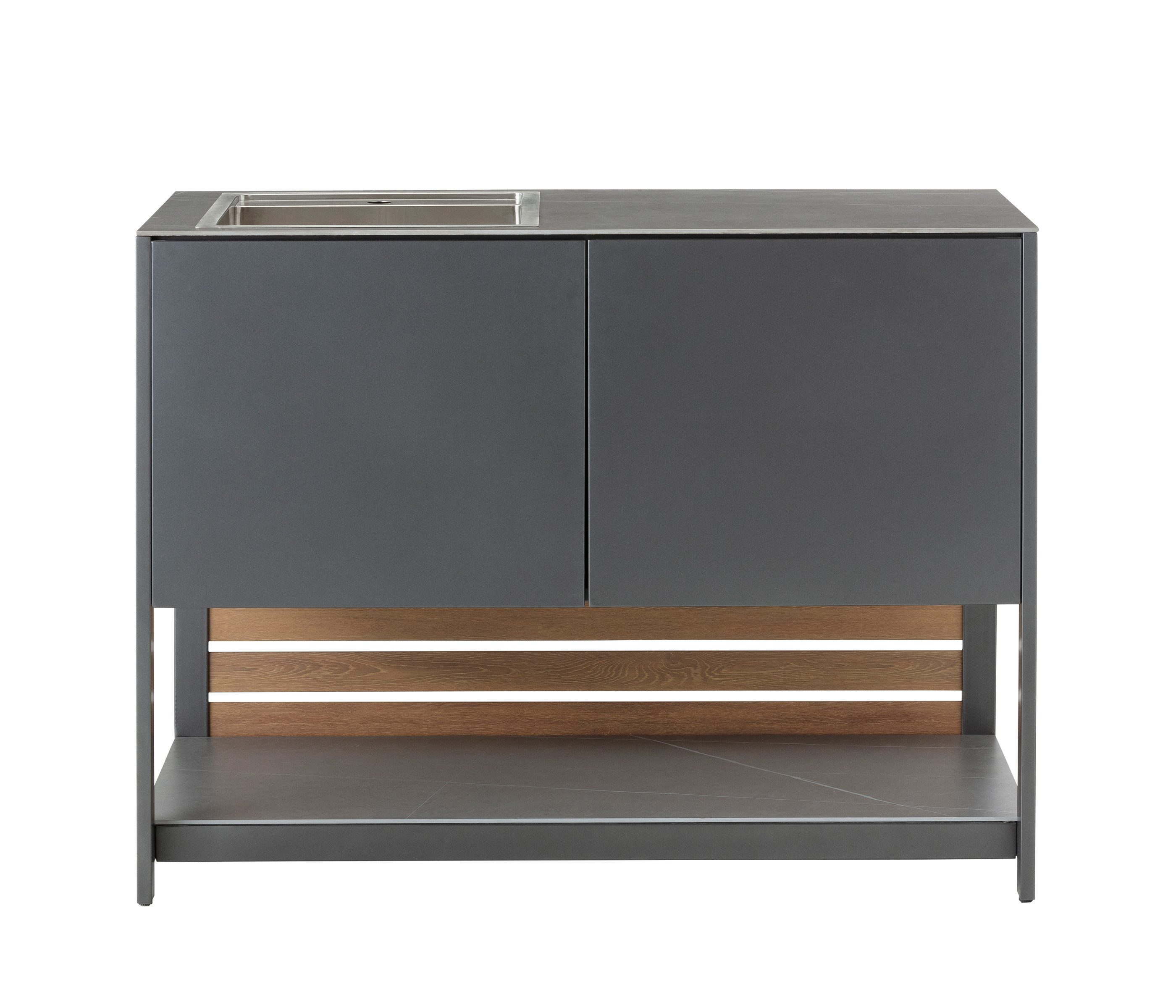 Dehner Outdoor-Küche Loop Spülschrank, Außenspüle, 110 x 60 x 91.5 cm, Stahl / Stein, hochwertiger Outdoor Schrank mit Steinplatte
