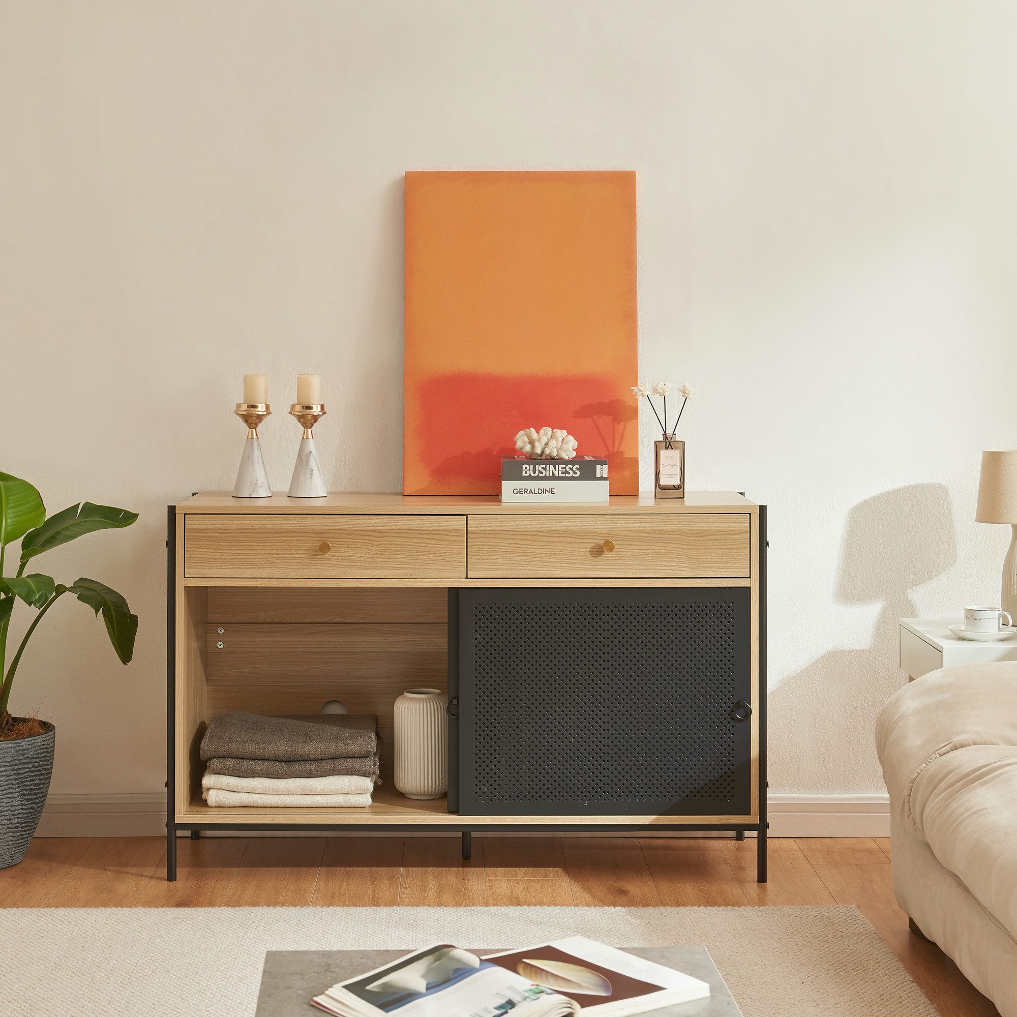 en.casa TV-Schrank Fernsehtisch »Tysnes« 120x40x75 cm Eiche/Schwarz