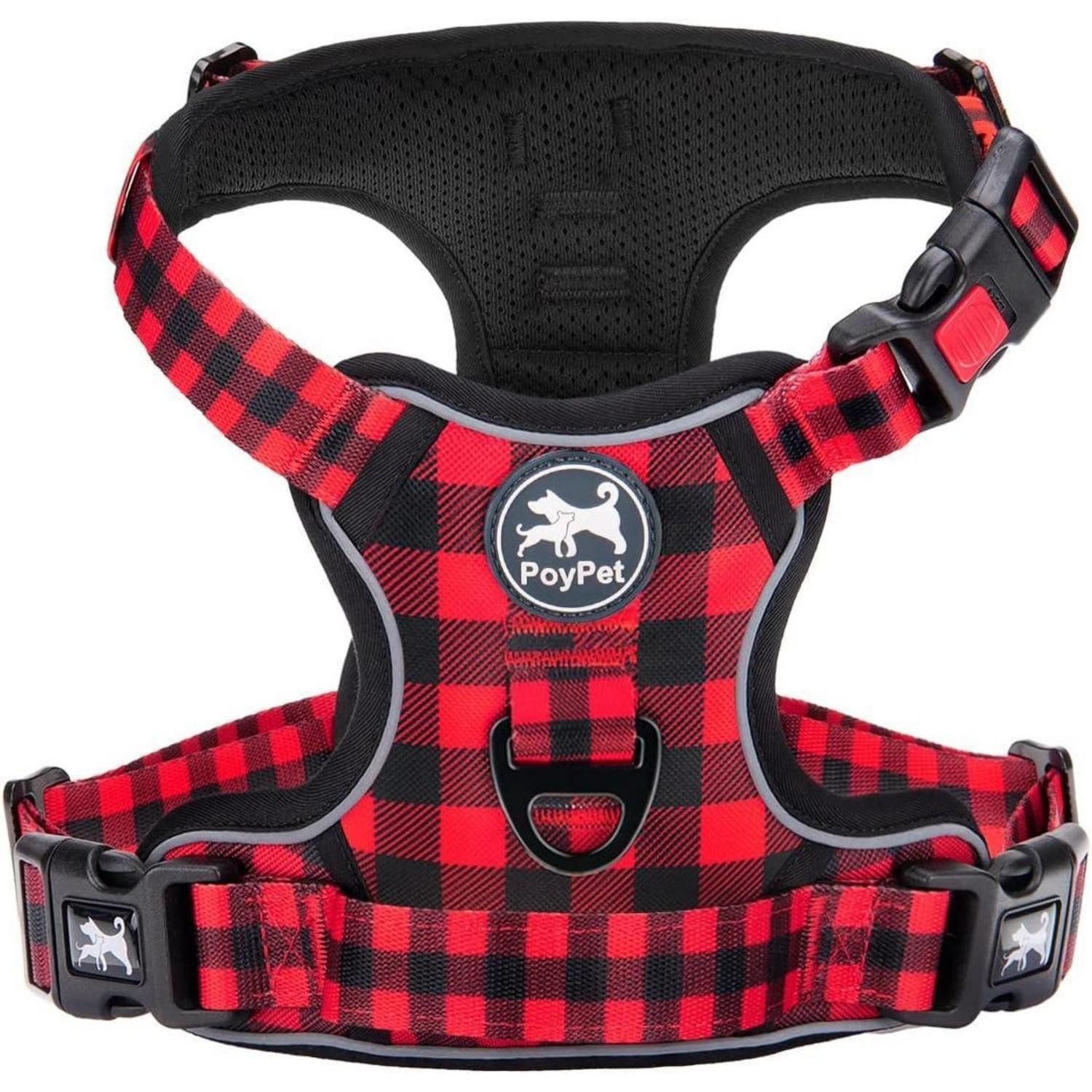 LuxusKollektion Hunde-Erziehungsgeschirr Hundegeschirr Keine Pull Front Griff Reflektierende M Kariertes Rot, Textil