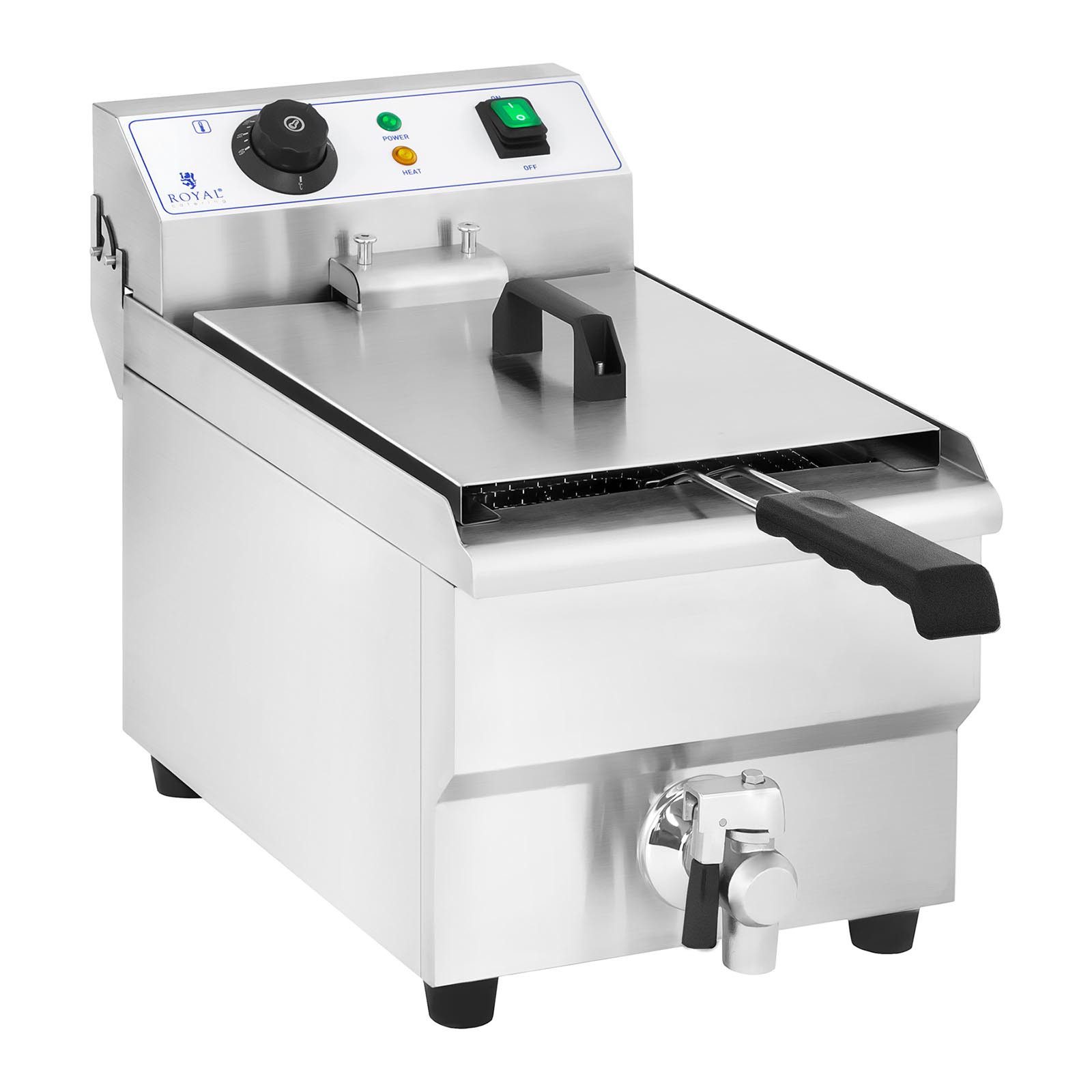 Royal Catering Fritteuse RCEF 10EH-1, 3000 W, 10 L Edelstahl Kaltzone Ablasshahn Gastro