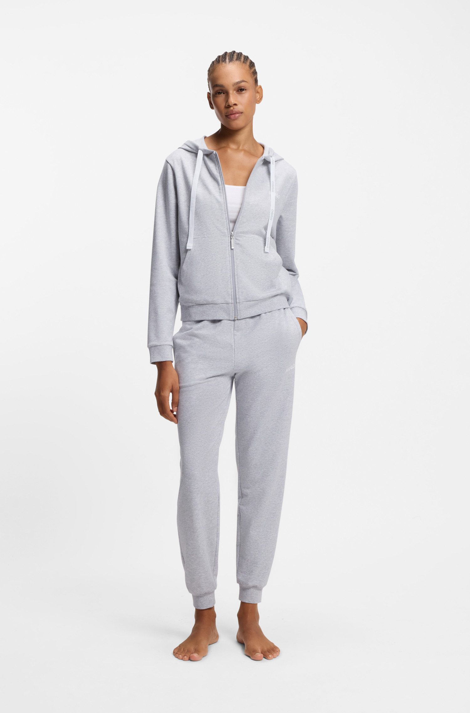 HUGO Sweatjacke Kapuze, Reißverschluss, gerade geschnitten