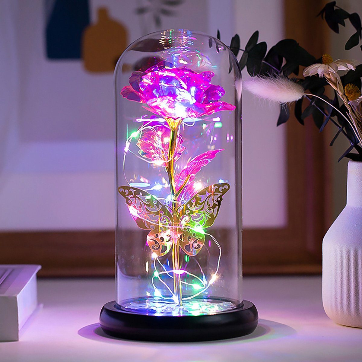 Kunstblumenstrauß Künstliche bunte Blumenrose als Geschenk, yozhiqu, Galaxy Magic Rose LED kreatives Nachtlicht