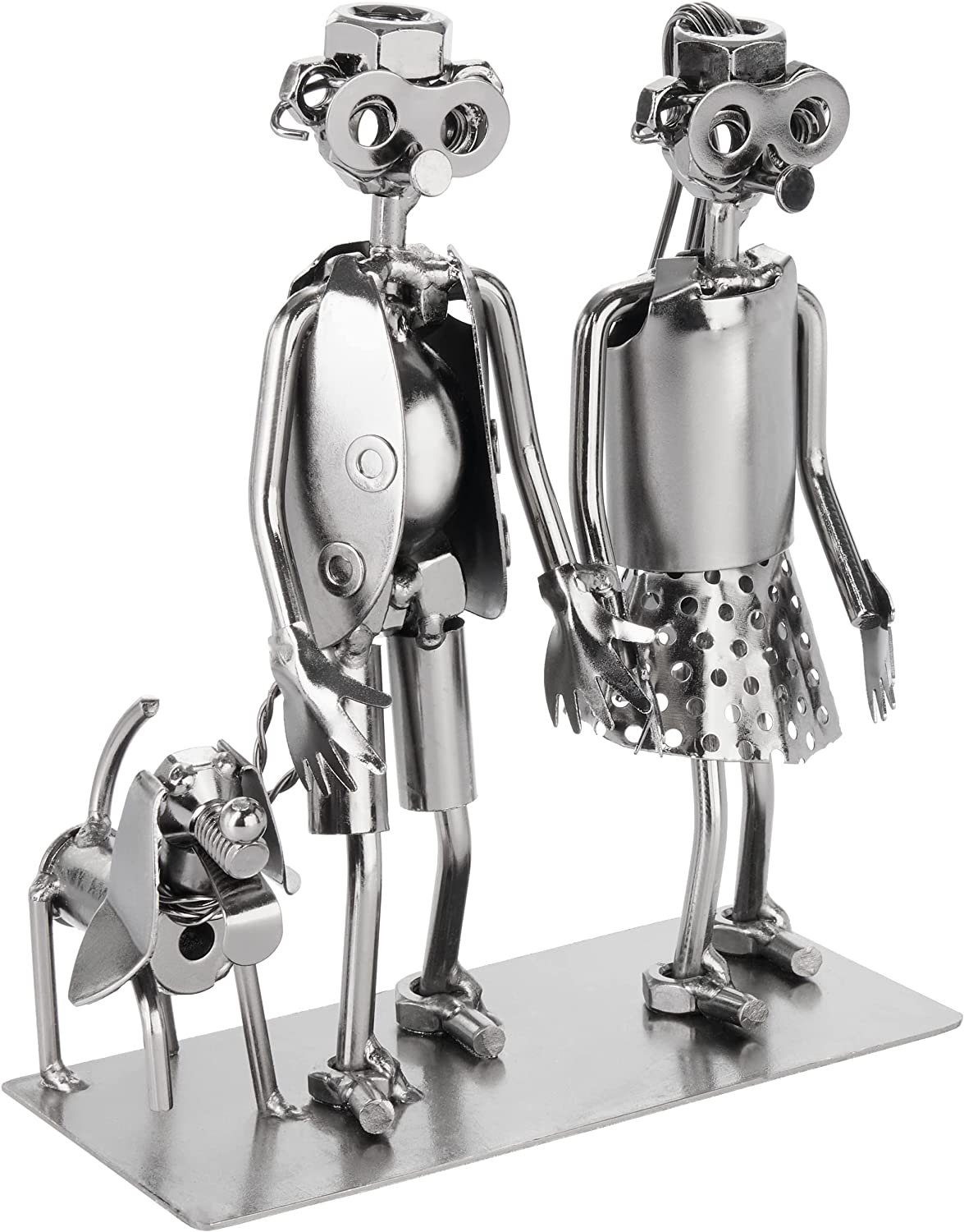 BRUBAKER Dekofigur Schraubenmännchen Liebespaar - Paar mit Hund Eisenfigur Metallmännchen (1 St., Silber Paar Geschenk für Hundebesitzer), Handarbeit Metallfigur Liebe