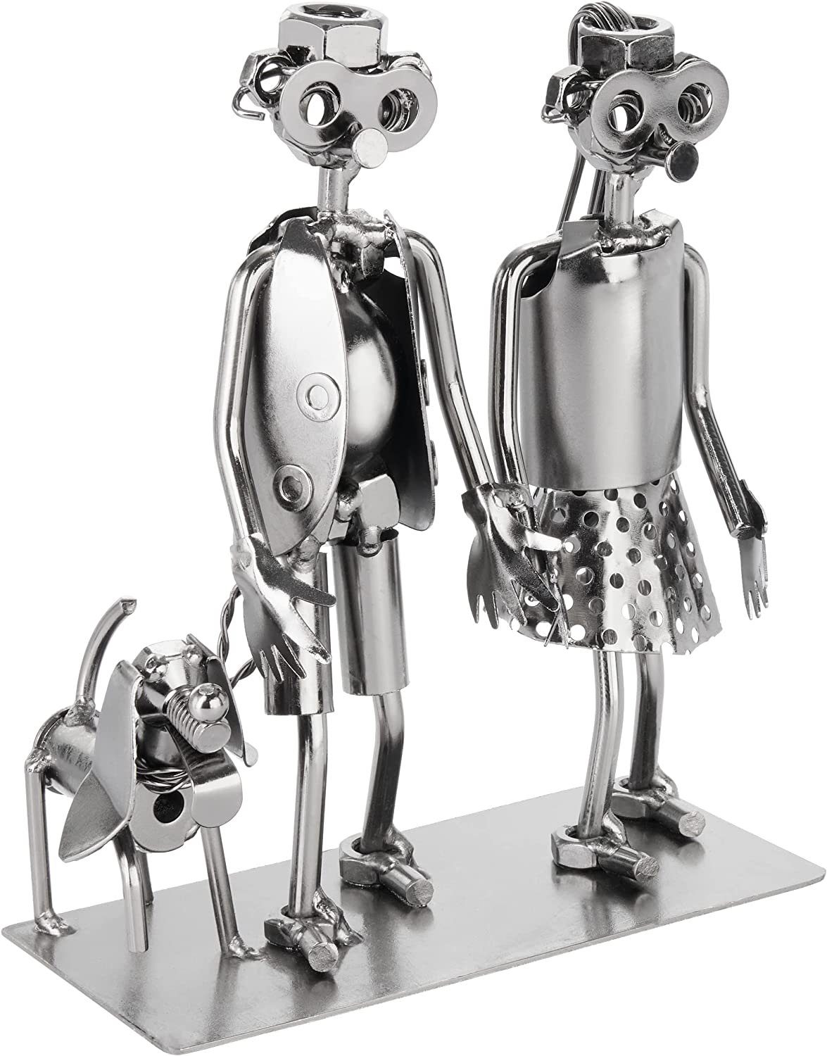 Schraubenmännchen Hundebesitzer), Paar Eisenfigur Handarbeit Hund (1 für mit - Paar BRUBAKER Geschenk Liebe Metallmännchen Metallfigur Dekofigur St., Liebespaar Silber