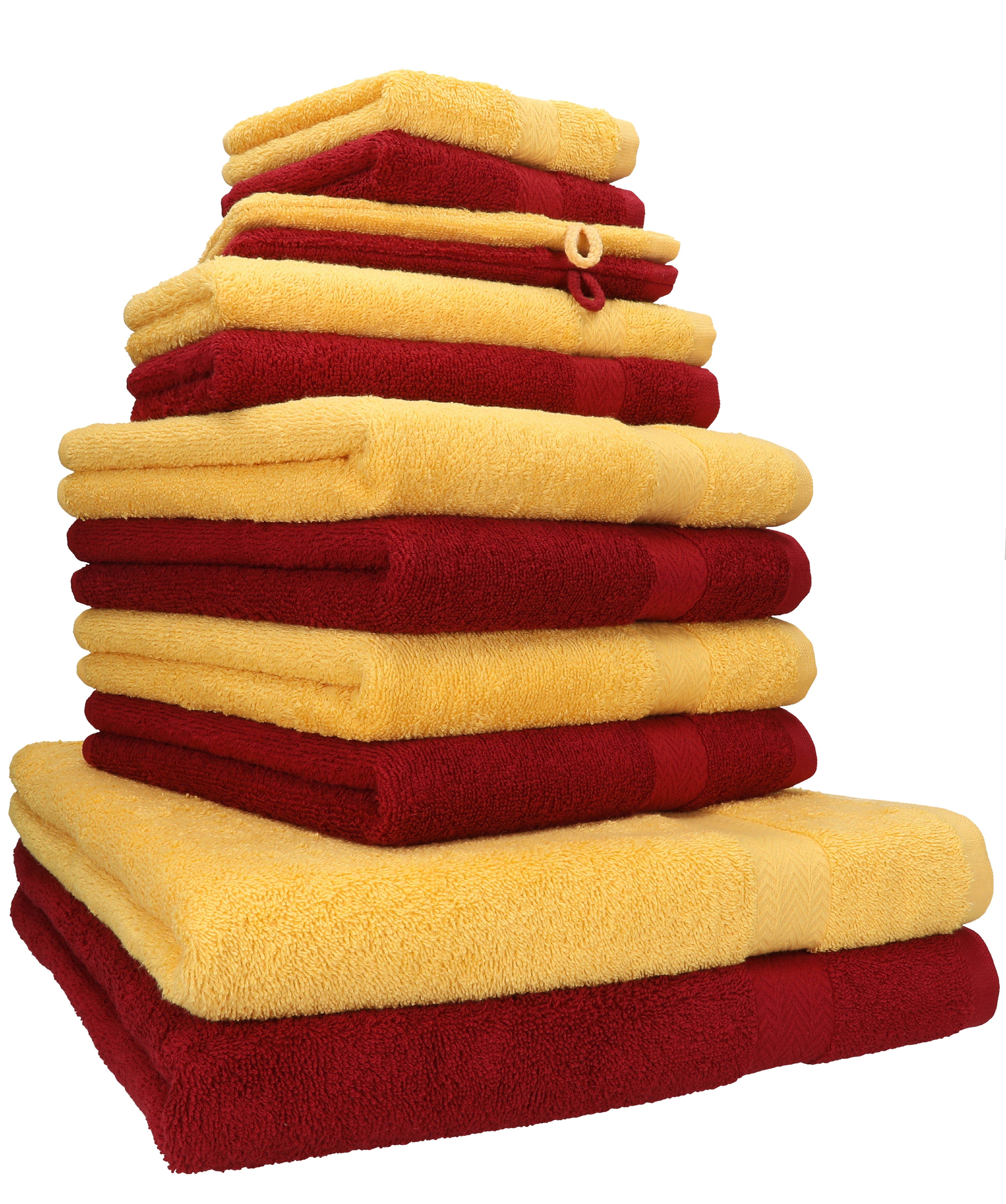 (12-tlg) 12-tlg. Handtuch Betz 100% honiggelb/rubinrot, Set Farbe Premium Set Handtuch Baumwolle,