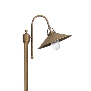 Licht-Erlebnisse Außen-Stehlampe GIADA, ohne Leuchtmittel, GIADA Hof IP44 in Bronze Antik matt E27 210 cm Glas Messing Maritim