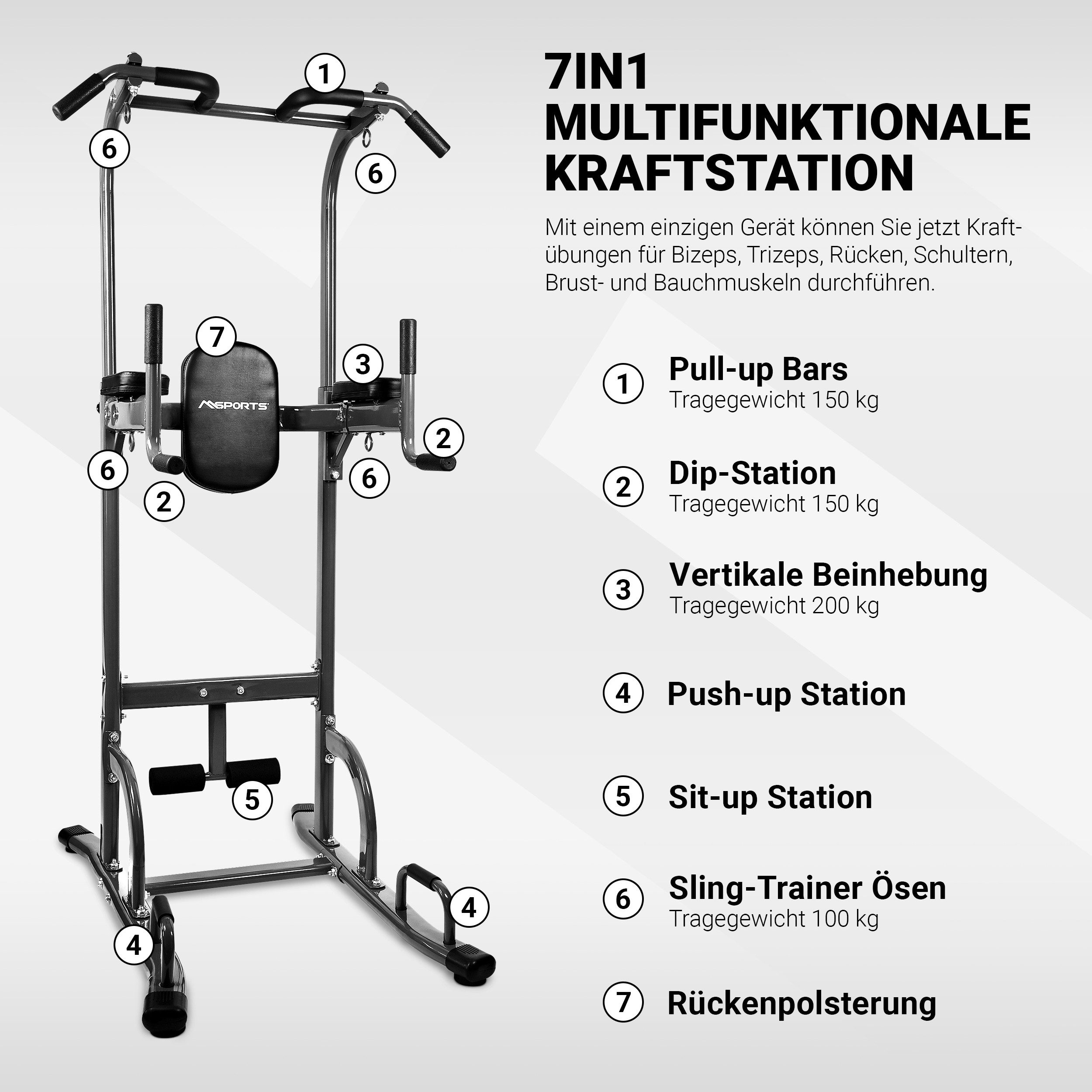 MSports® Kraftstation Power Tower - 7in1 multifunktionale Kraftstation