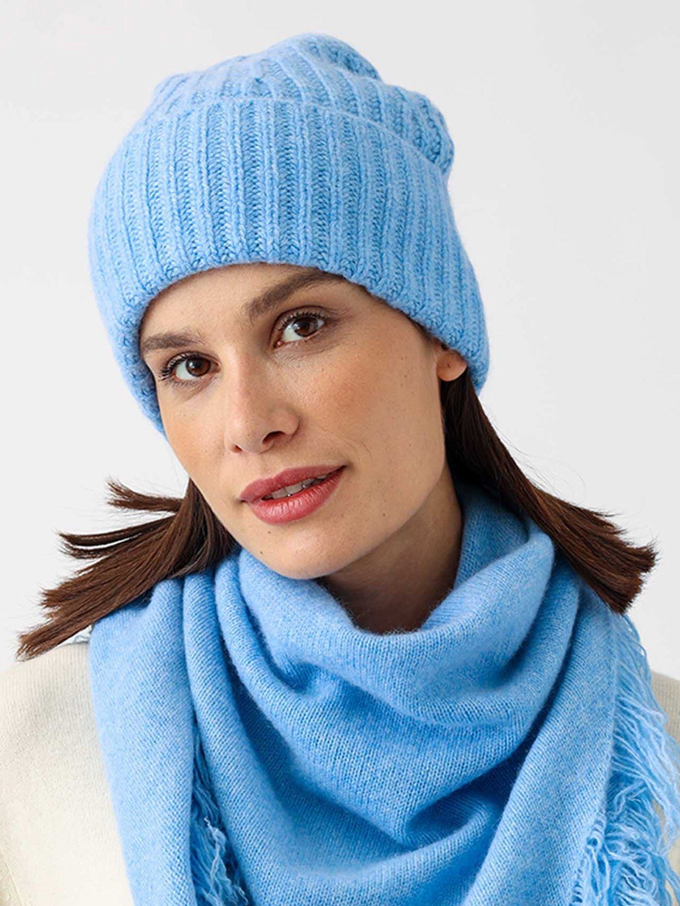 Zwillingsherz Beanie Cashmere Ribbon Blau 100% Beanie