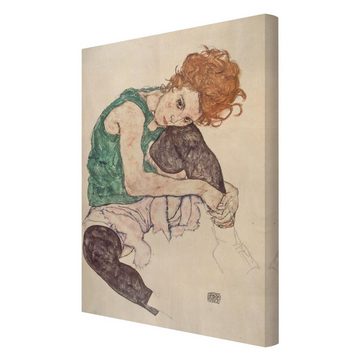 Bilderdepot24 Leinwandbild Kunstdruck Egon Schiele Sitzende Frau grün Bild auf Leinwand Groß XXL, Bild auf Leinwand; Leinwanddruck in vielen Größen