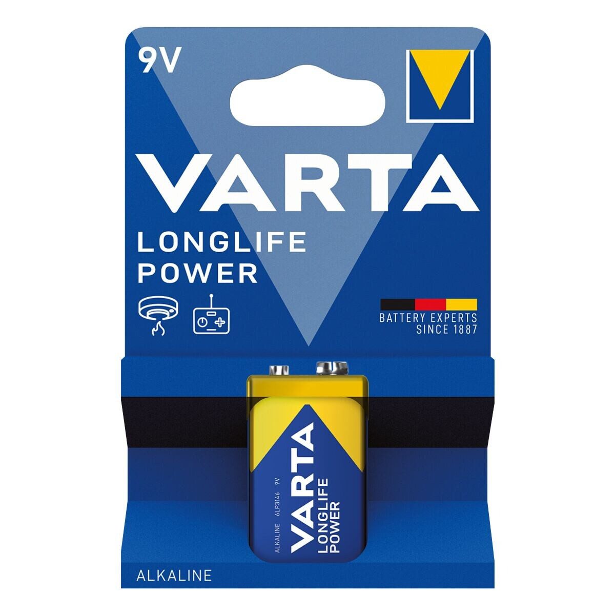 VARTA LONGLIFE Power Batterie, (9 V, 1 St), E-Block / 6LP3146, 9 V, Alkali