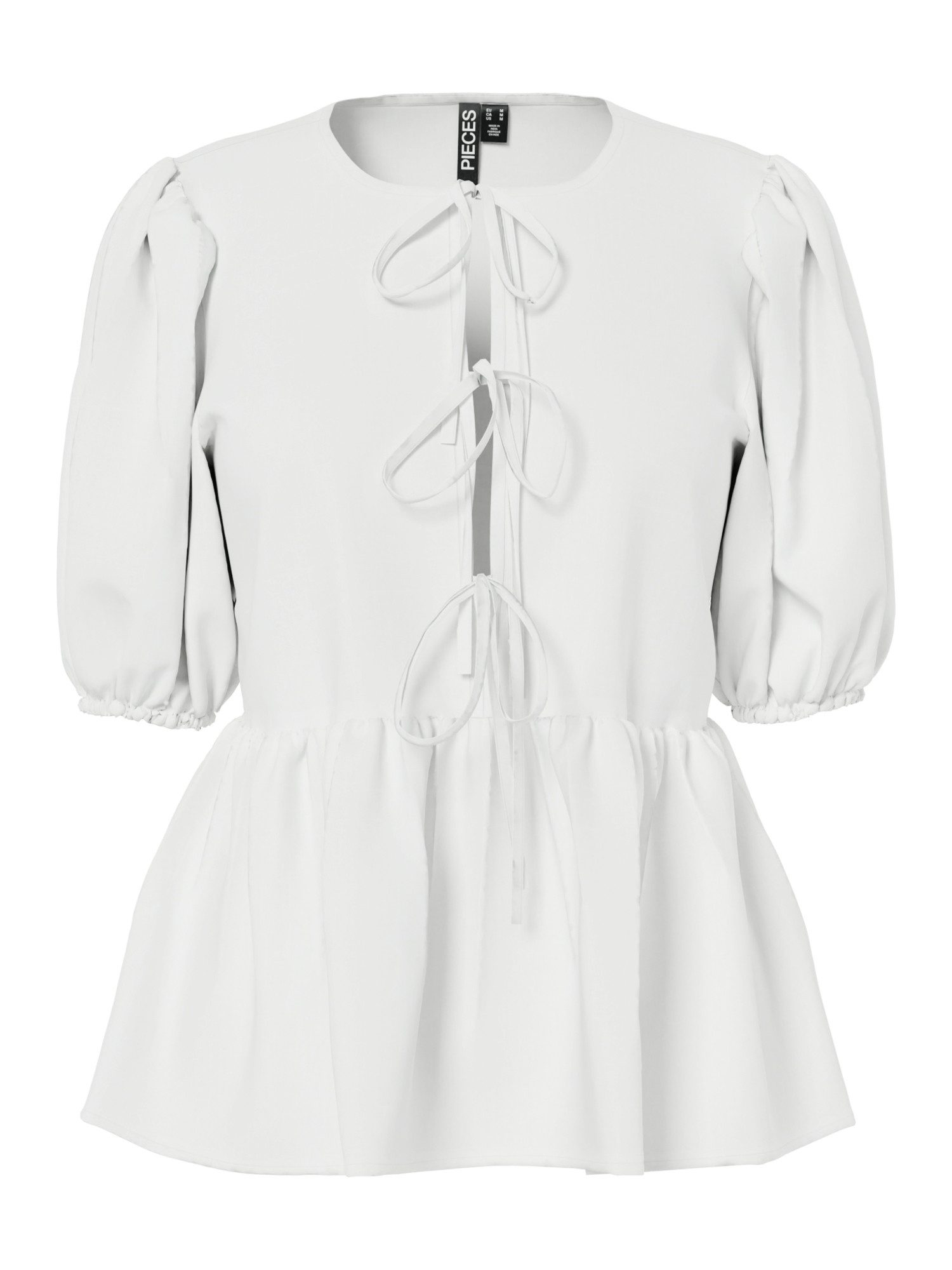 pieces Kurzarmbluse - Sommerbluse in weiß mit Rundhals und halbarm - Damen Bluse Bluse mit Rundhalsausschnitt und halbarm und Regular Fit