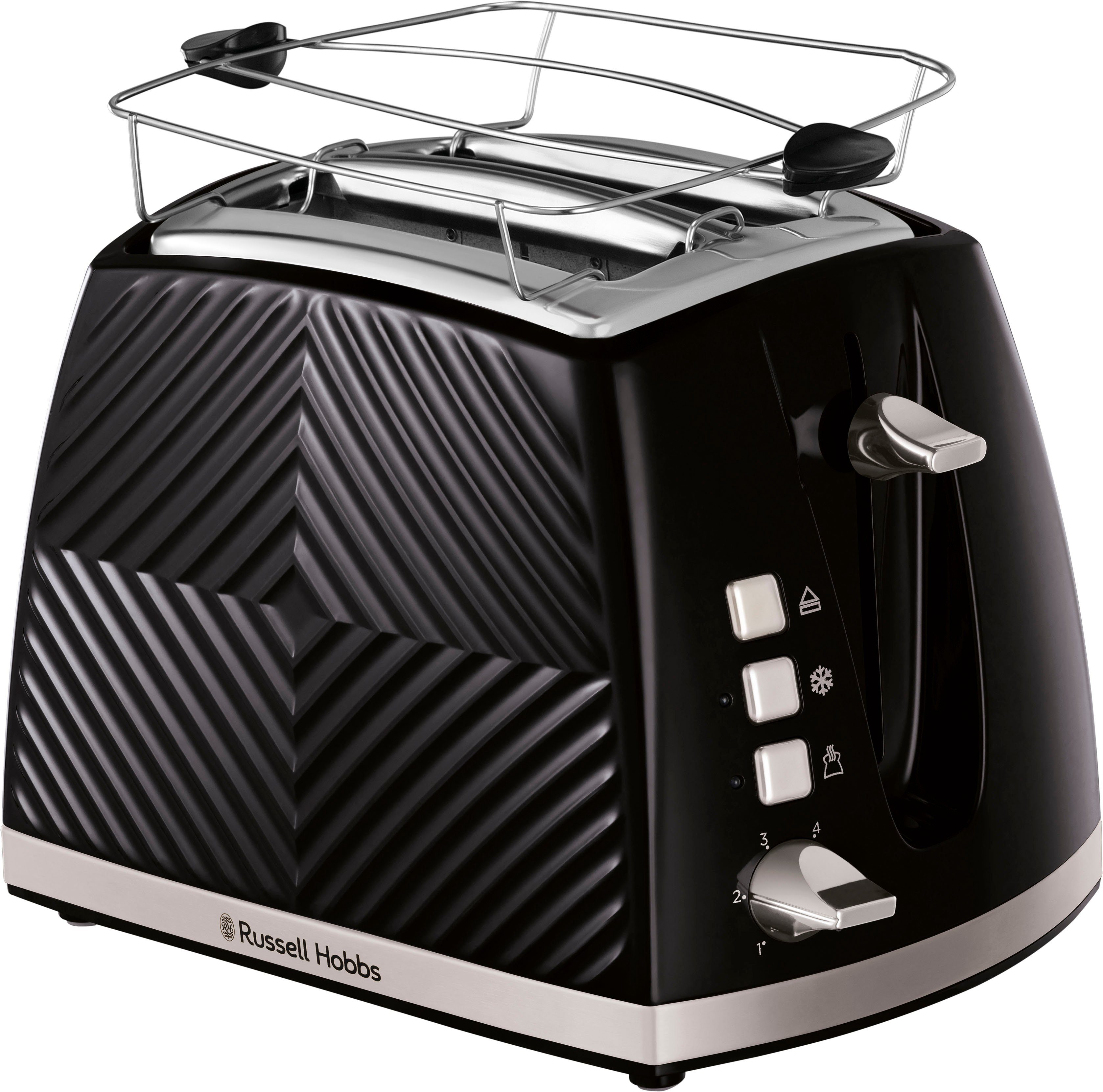 HOBBS schwarz, Toaster 850 W - Groove 26390-56, RUSSELL Brötchenaufsatz 2 Krümelschublade, Watt Schlitze, & 850